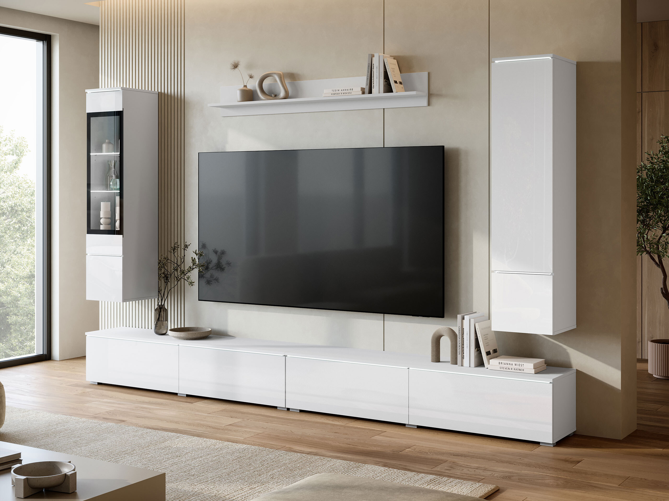 Wohnzimmer-Sets Mirfivo 110 (Weiß + Weiß glänzend)