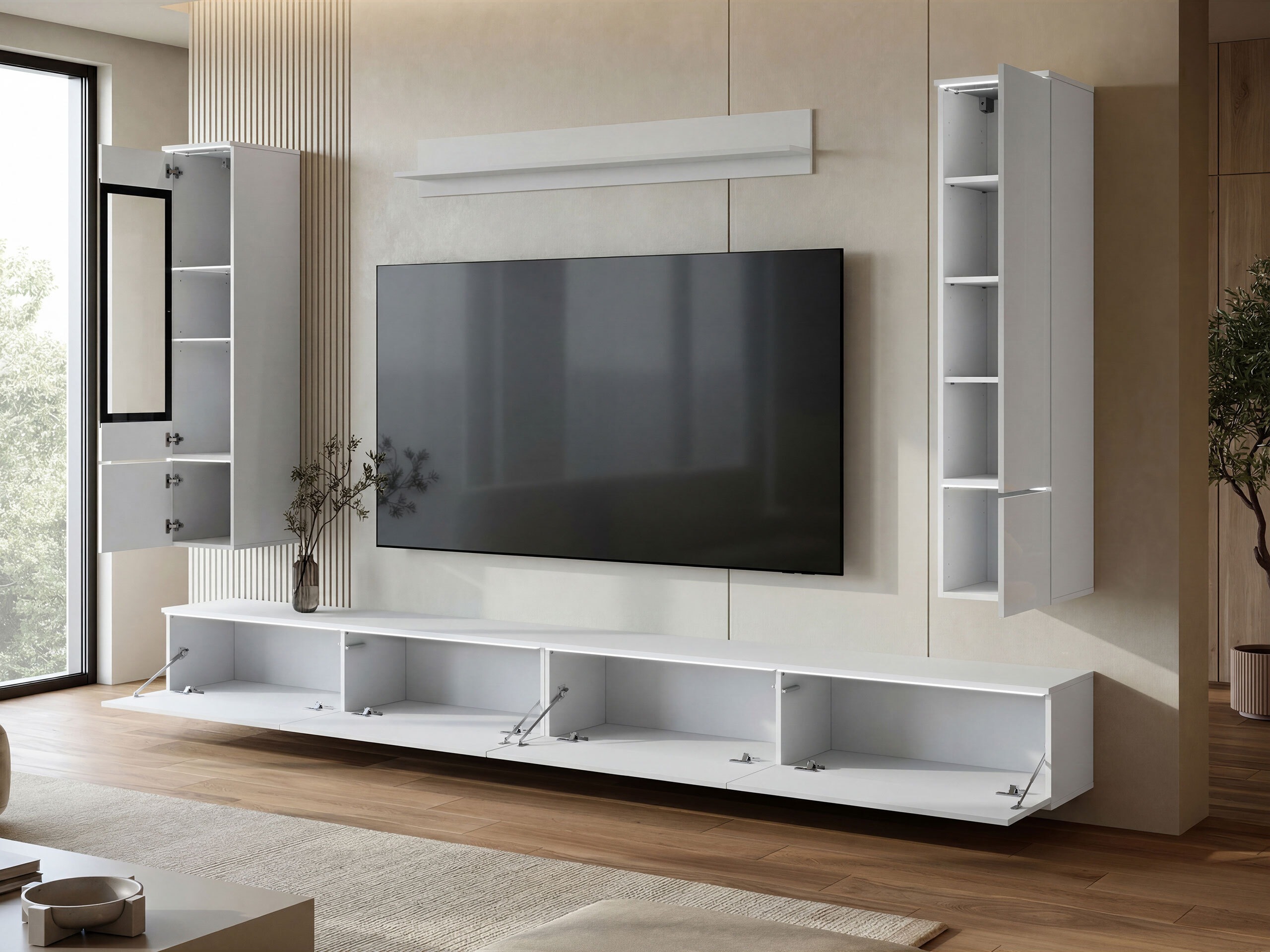 Wohnzimmer-Sets Mirfivo 110 (Weiß + Weiß glänzend)