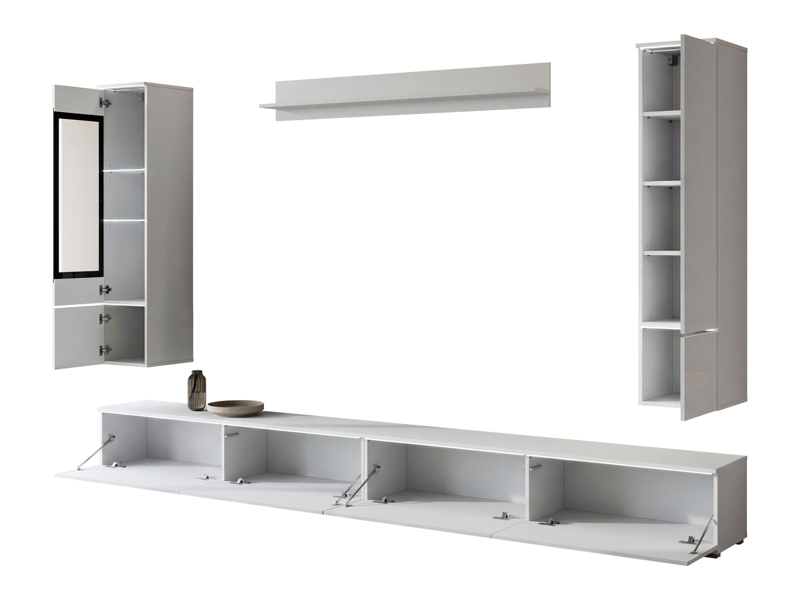 Wohnzimmer-Sets Mirfivo 110 (Weiß + Weiß glänzend)