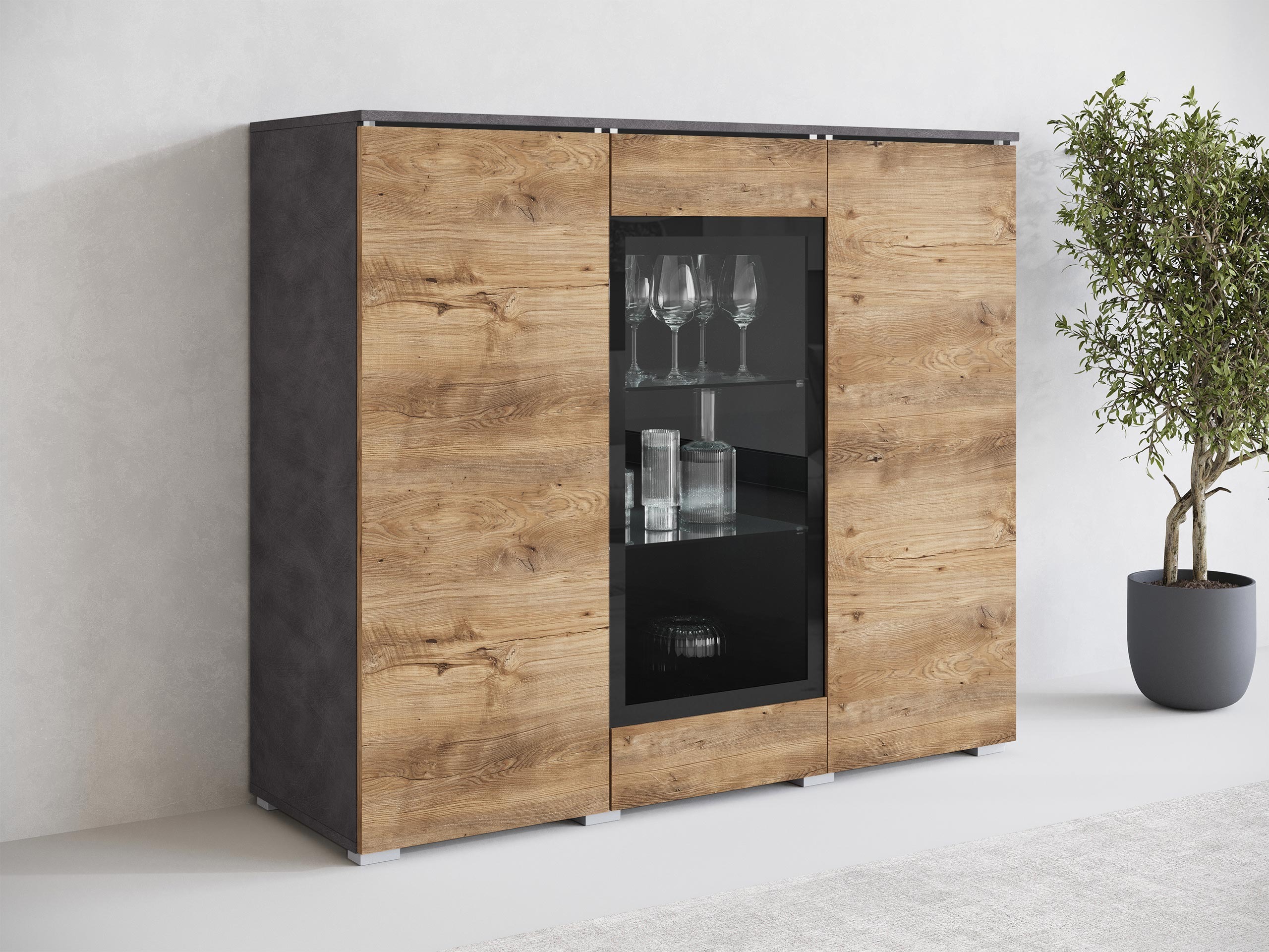Sideboard Mirfivo 103 (Matera grau + Kastanienholzoptik)