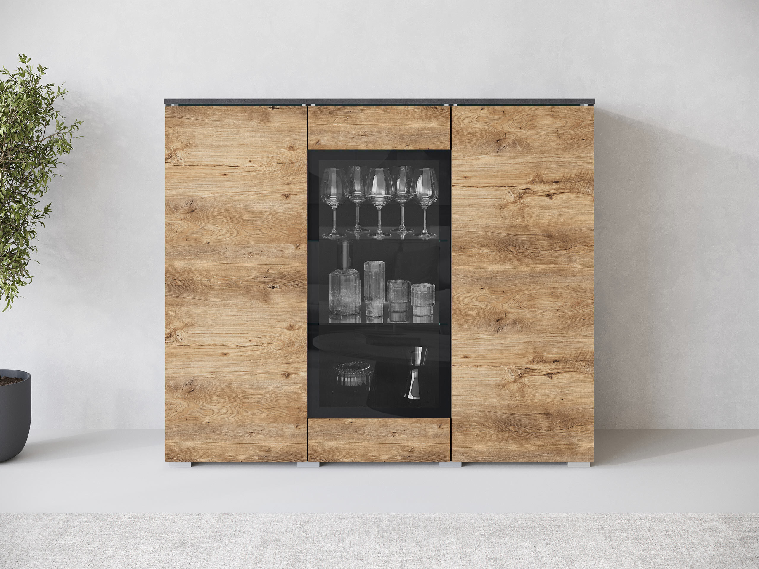Sideboard Mirfivo 103 (Matera grau + Kastanienholzoptik)