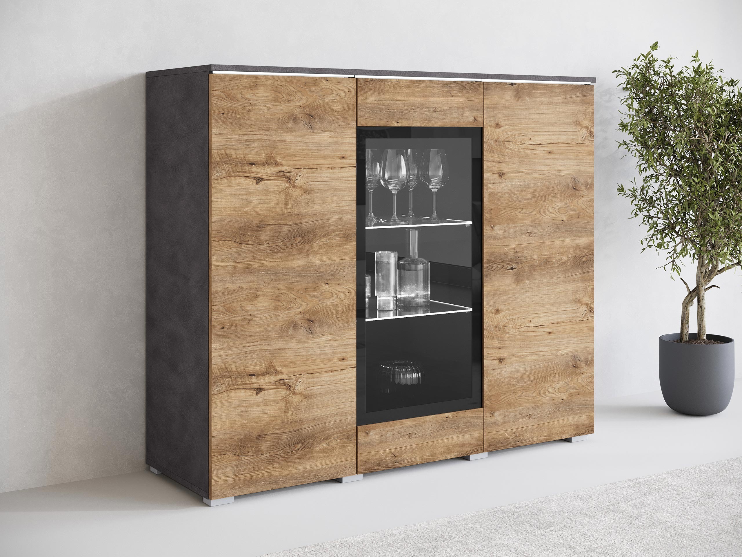 Sideboard Mirfivo 103 (Matera grau + Kastanienholzoptik)