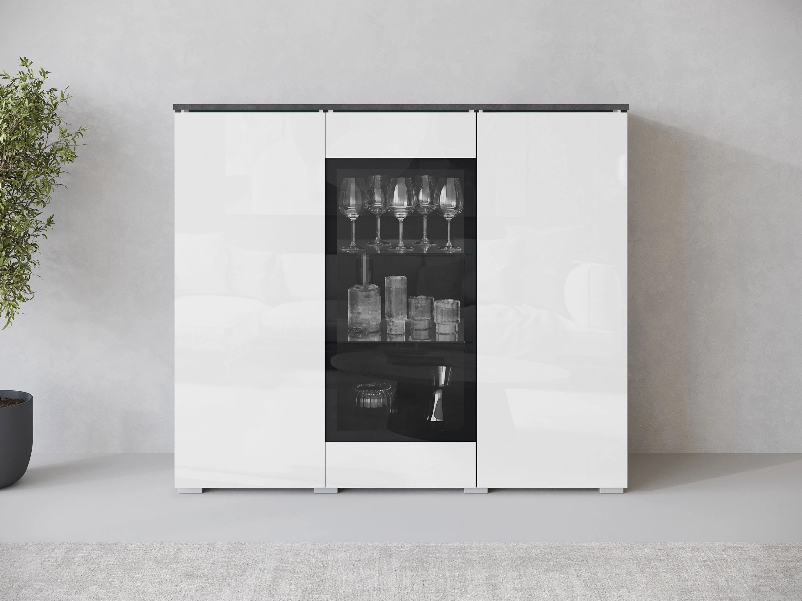 Sideboard Mirfivo 103 (Matera grau + Weiß glänzend)