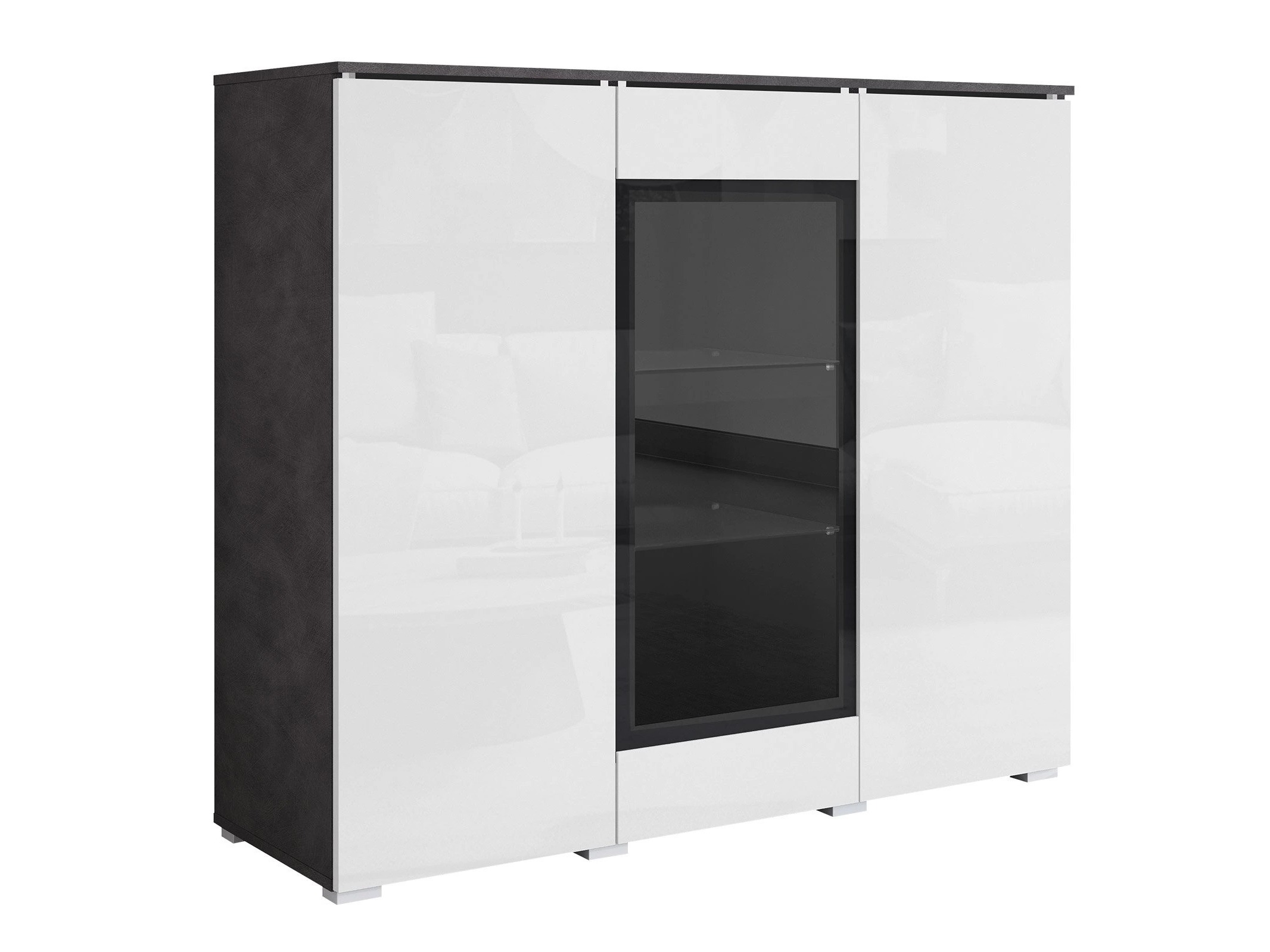 Sideboard Mirfivo 103 (Matera grau + Weiß glänzend)