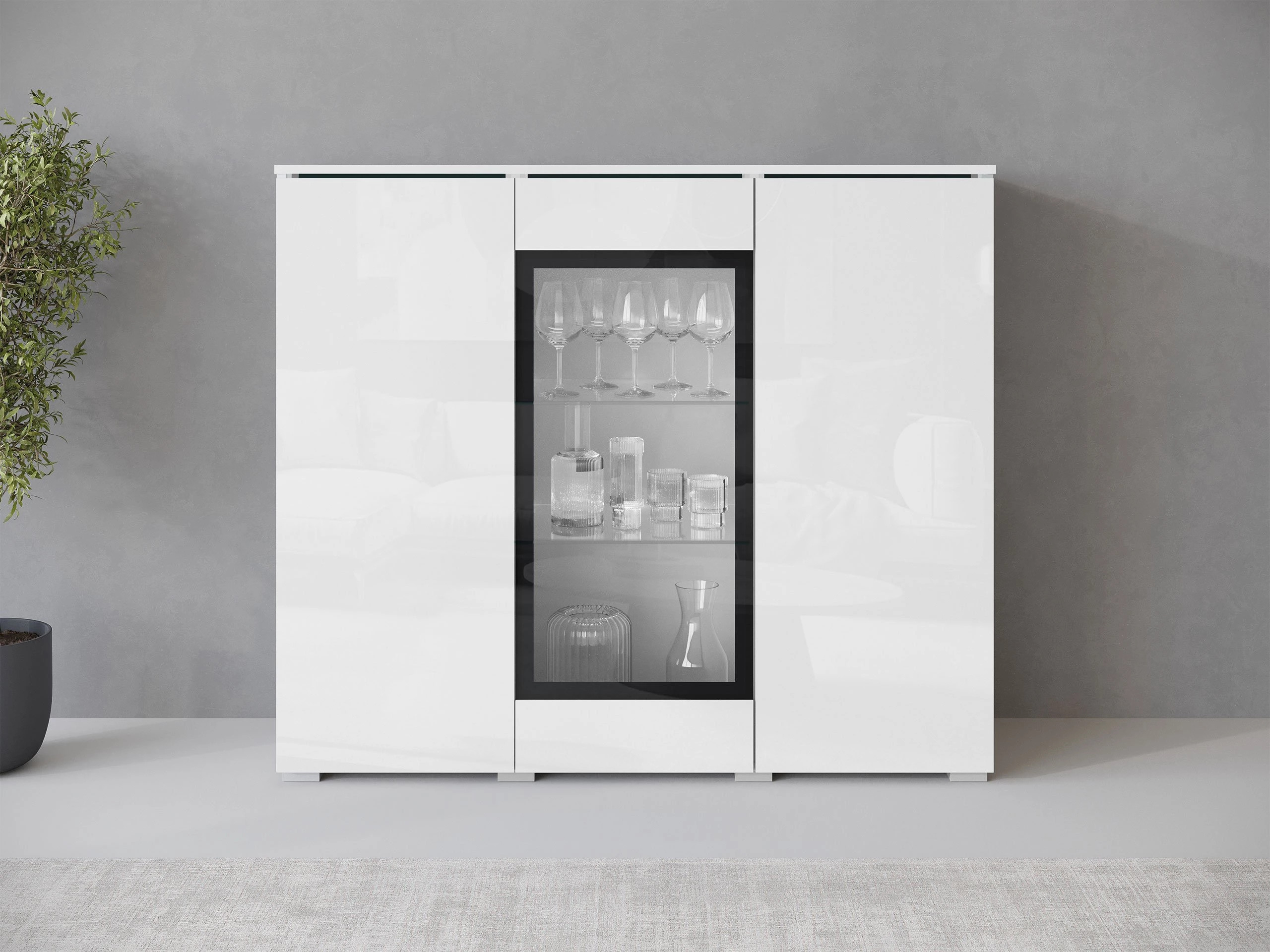 Sideboard Mirfivo 103 (Weiß + Weiß glänzend)
