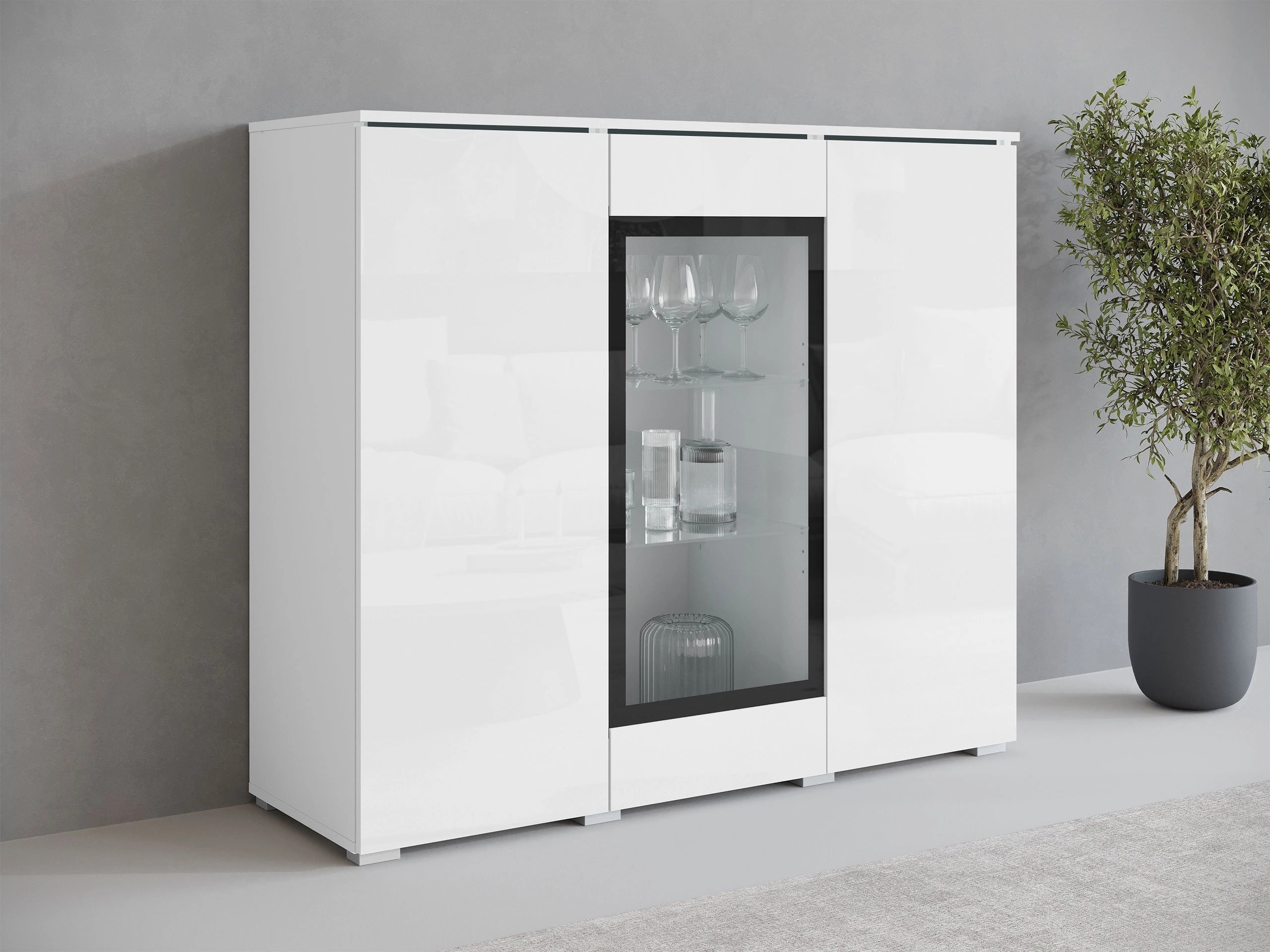 Sideboard Mirfivo 103 (Weiß + Weiß glänzend)