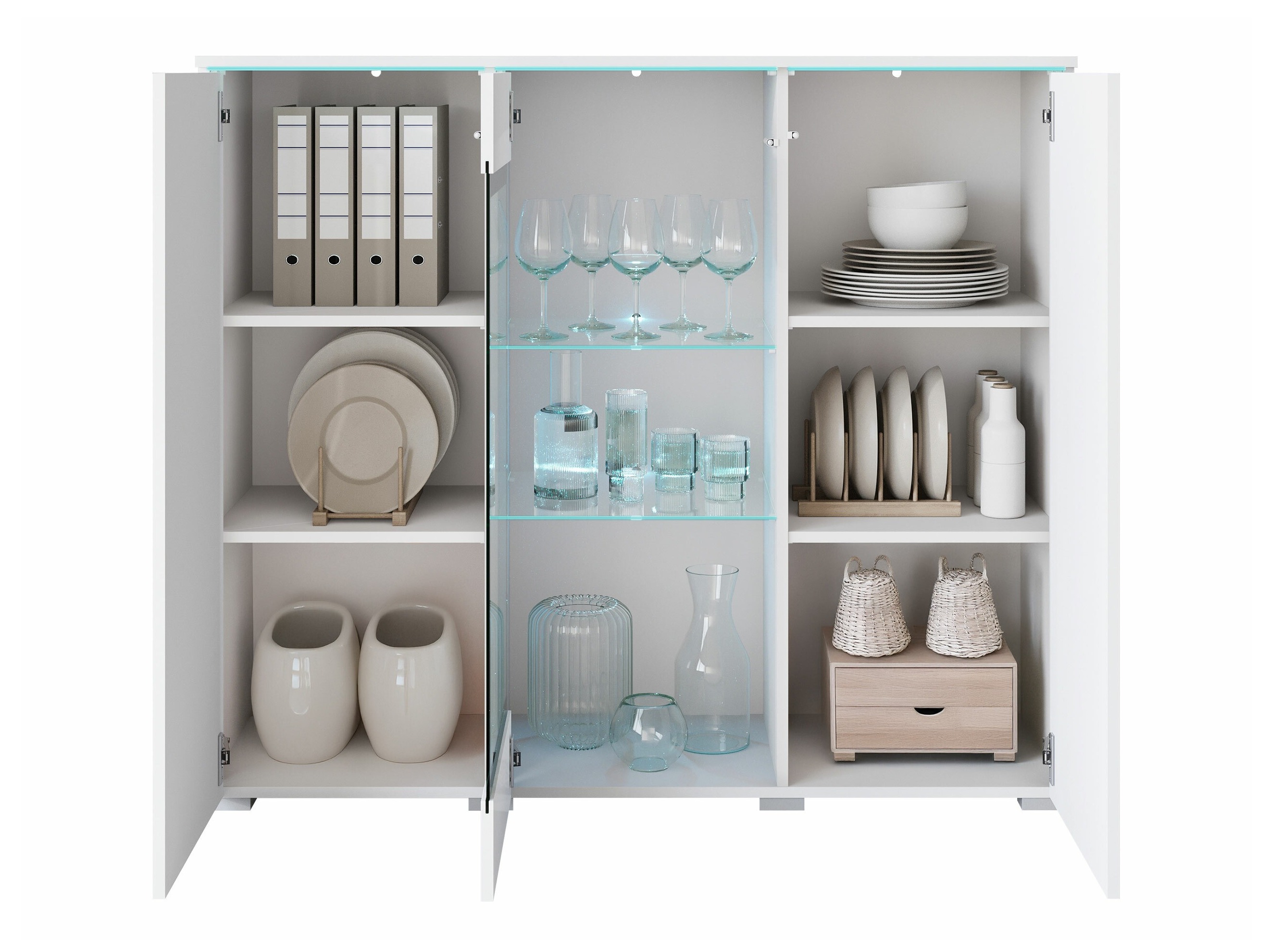 Sideboard Mirfivo 103 (Weiß + Weiß glänzend)