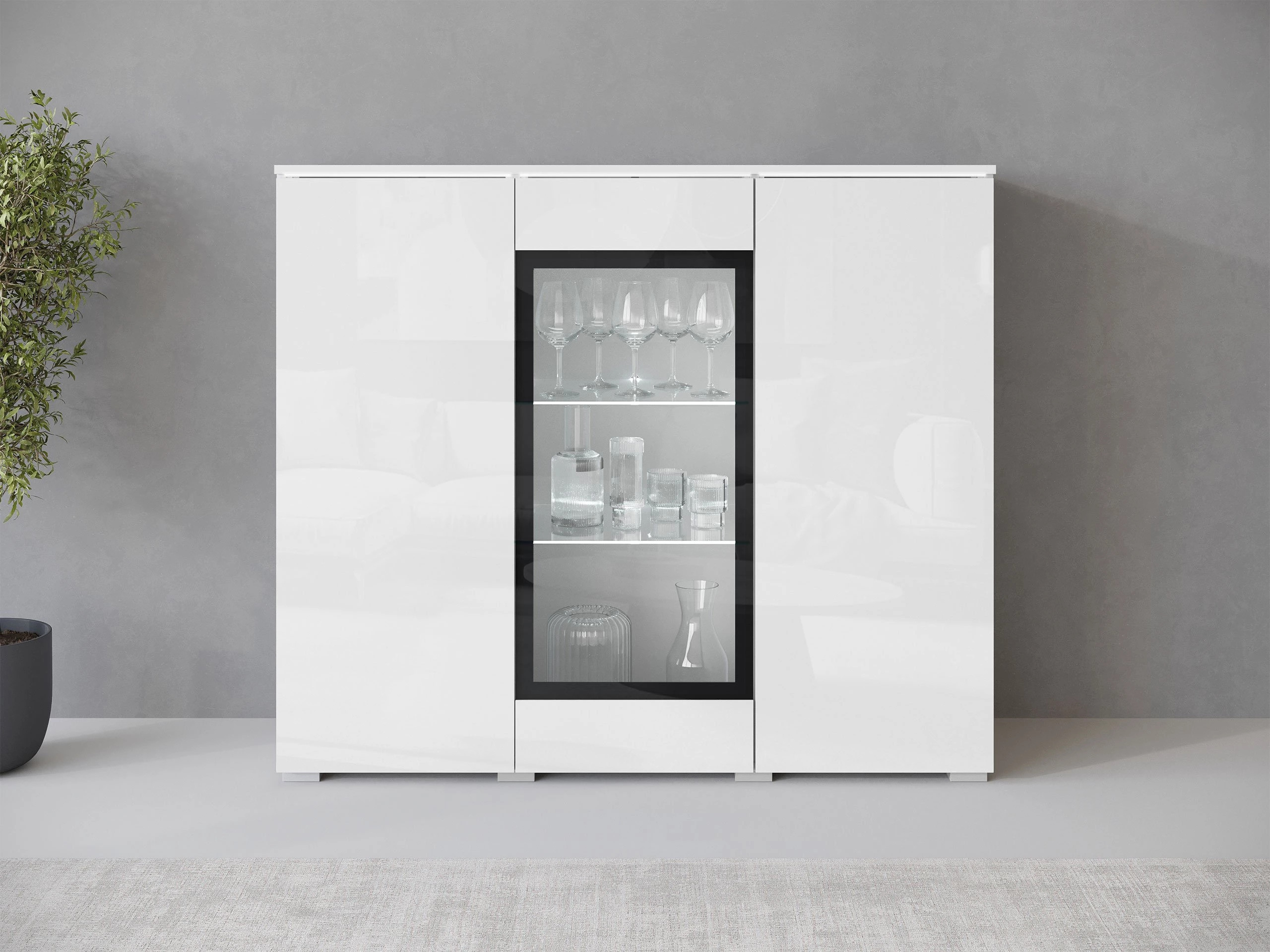 Sideboard Mirfivo 103 (Weiß + Weiß glänzend)