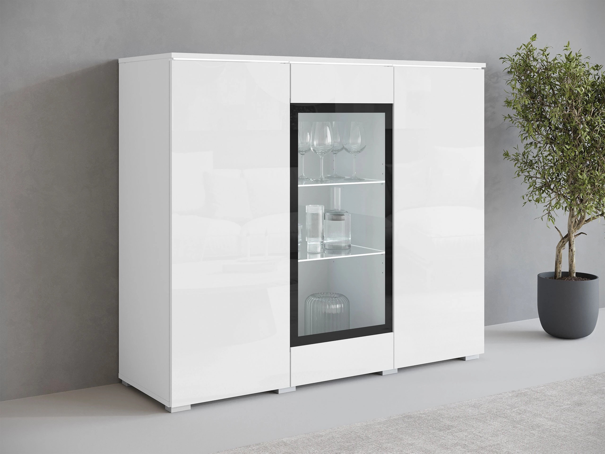 Sideboard Mirfivo 103 (Weiß + Weiß glänzend)