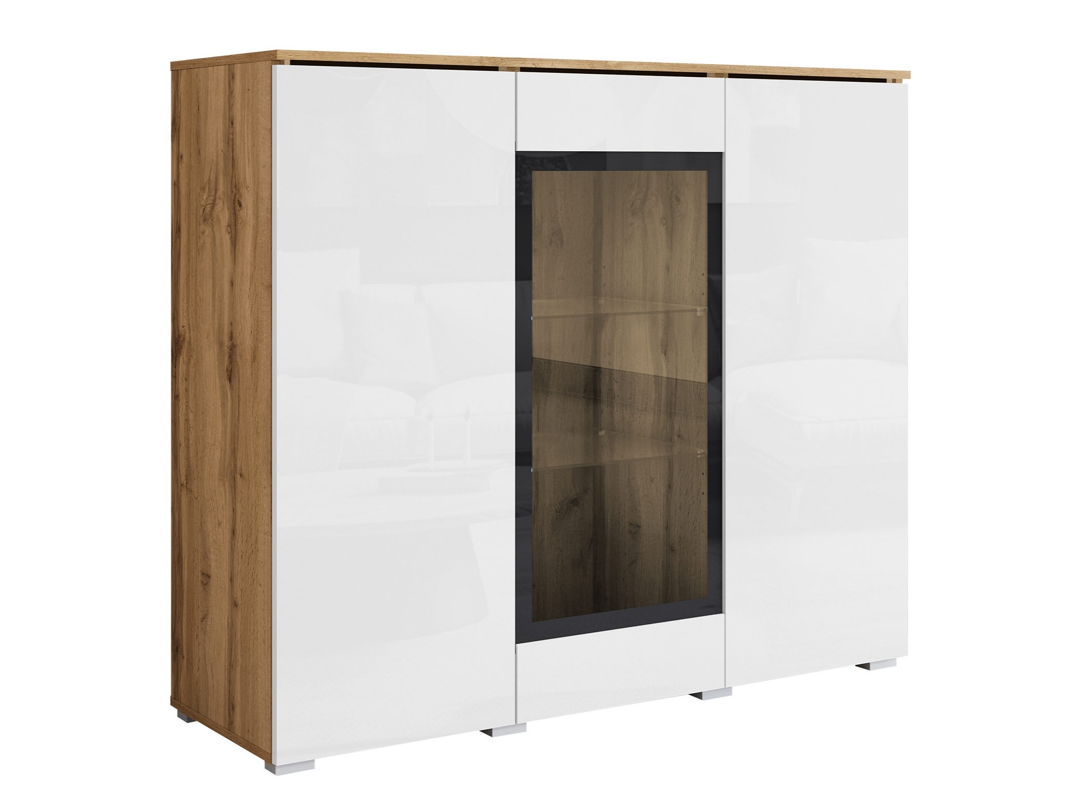 Sideboard Mirfivo 103 (Wotan Eiche + Weiß glänzend)