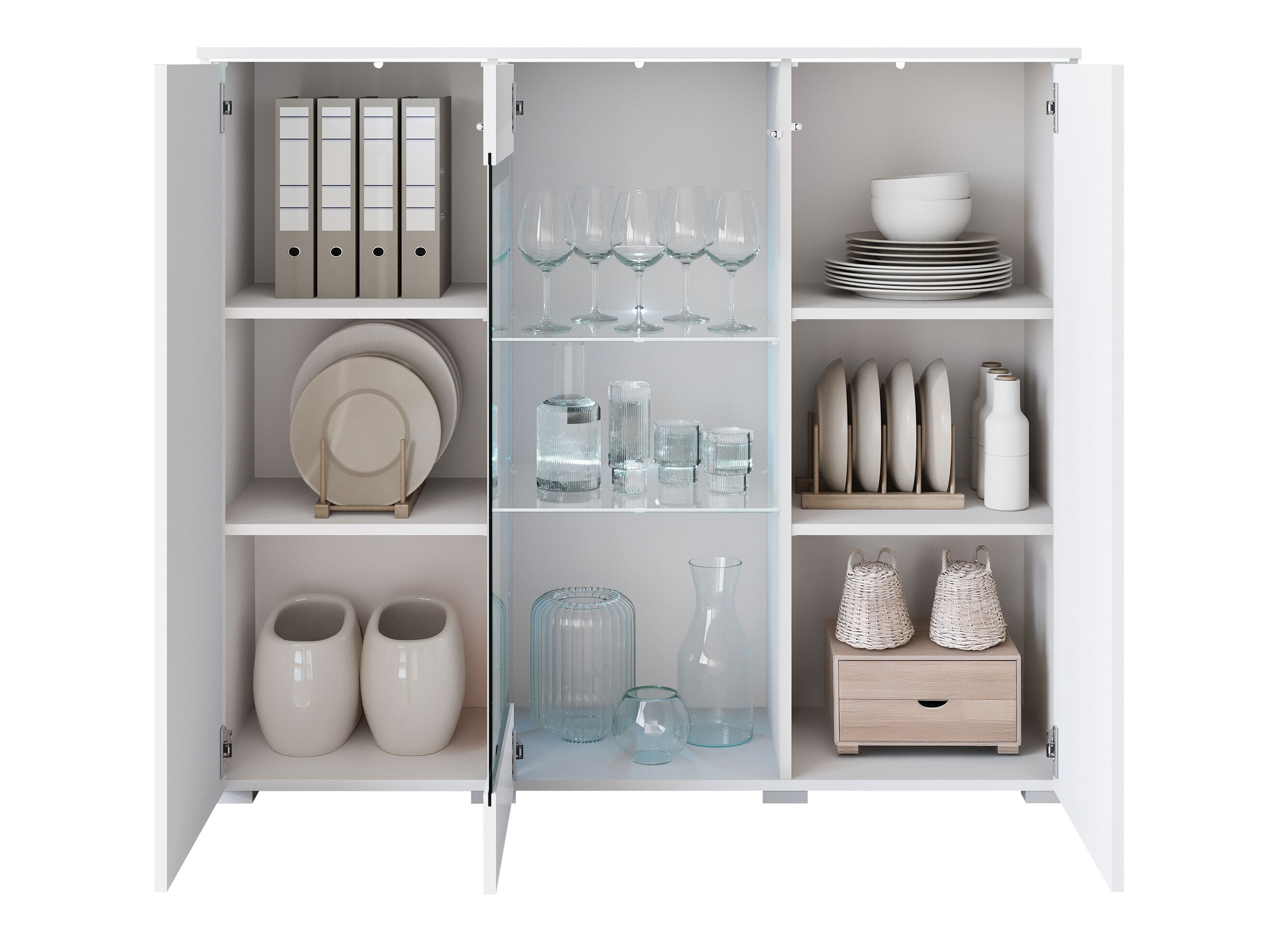 Sideboard Mirfivo 103 (Wotan Eiche + Weiß glänzend)