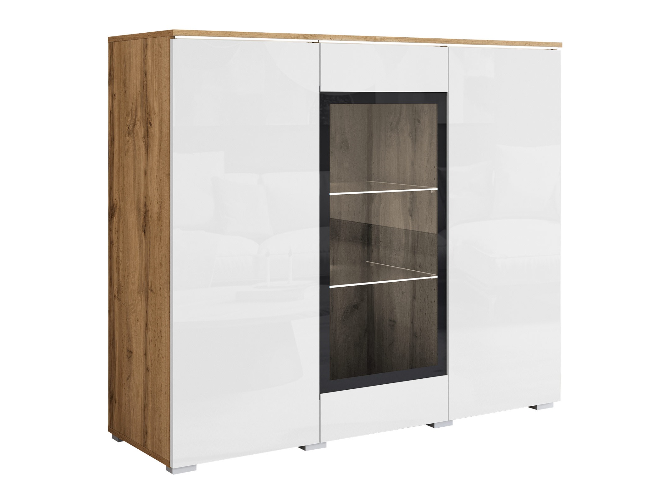 Sideboard Mirfivo 103 (Wotan Eiche + Weiß glänzend)