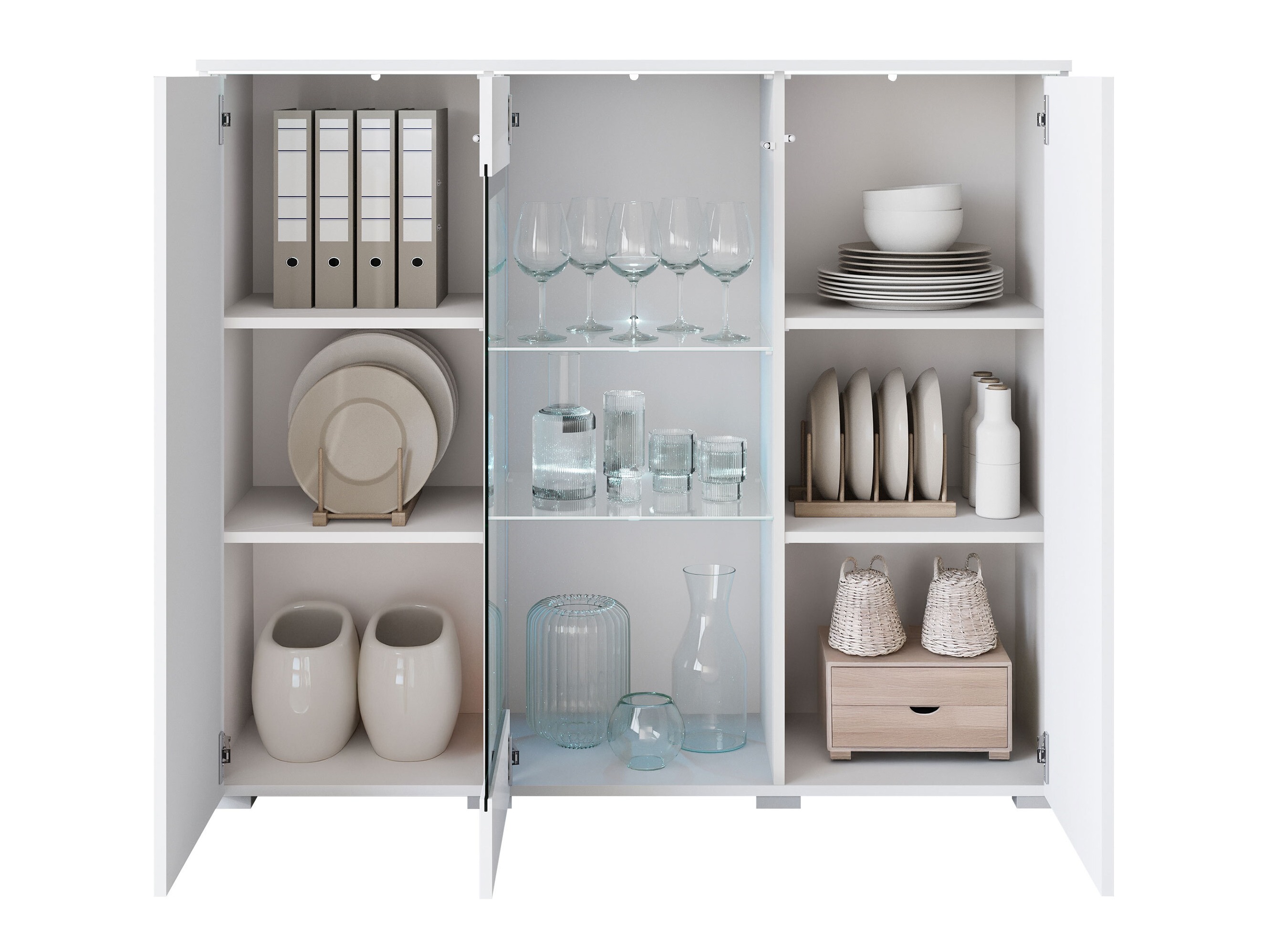 Sideboard Mirfivo 103 (Wotan Eiche + Weiß glänzend)