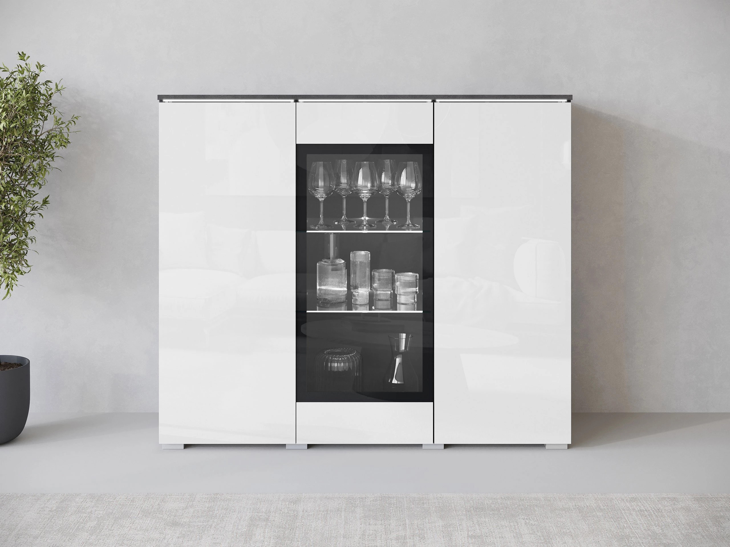 Sideboard Mirfivo 103 (Matera grau + Weiß glänzend)