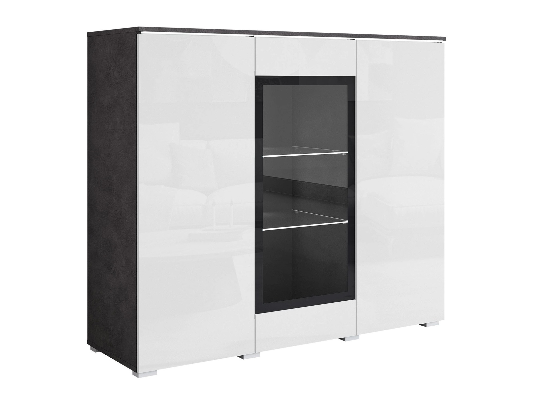 Sideboard Mirfivo 103 (Matera grau + Weiß glänzend)