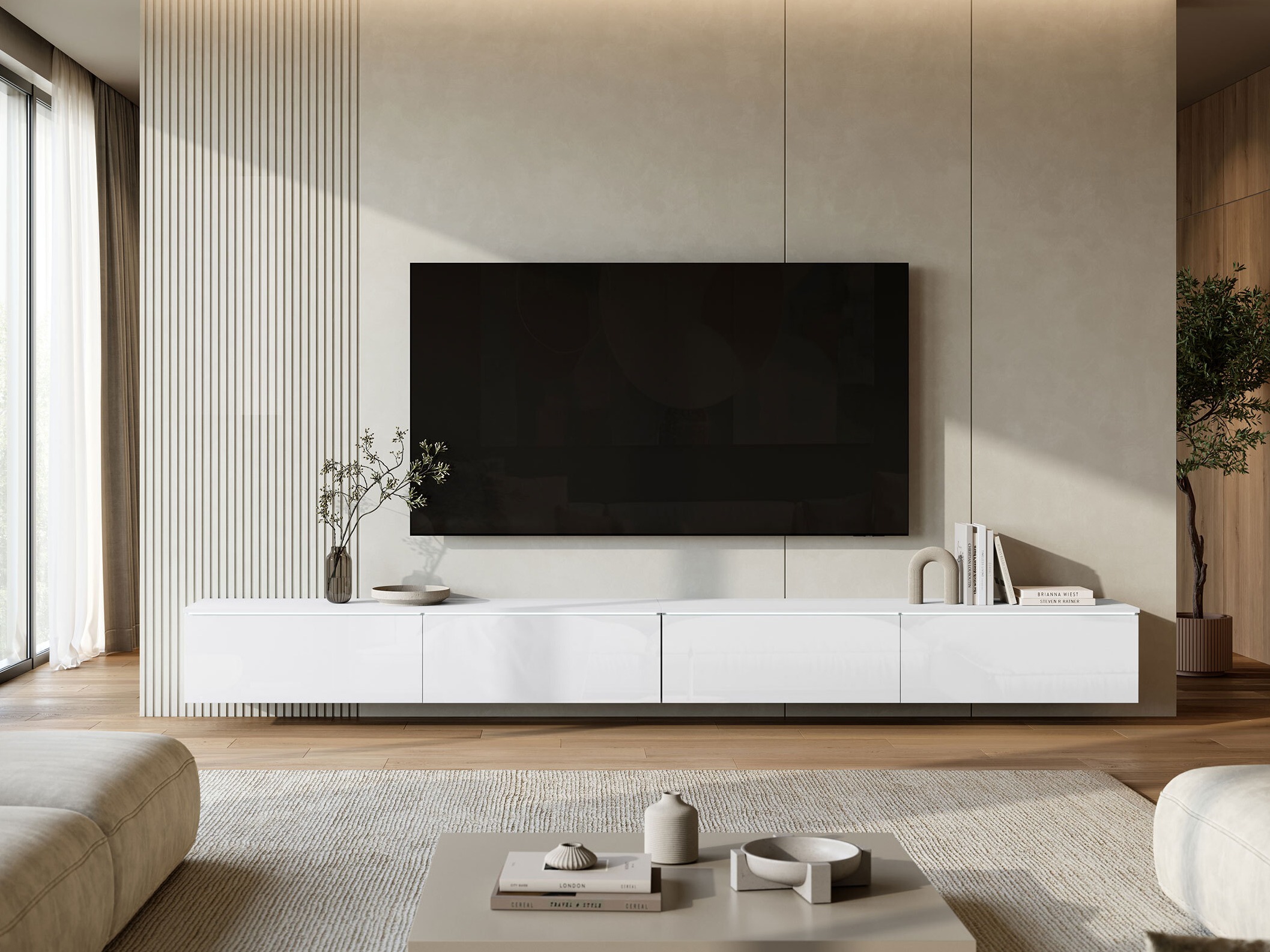 TV-Möbel Sarasota 199 (Weiß + Weiß glänzend)