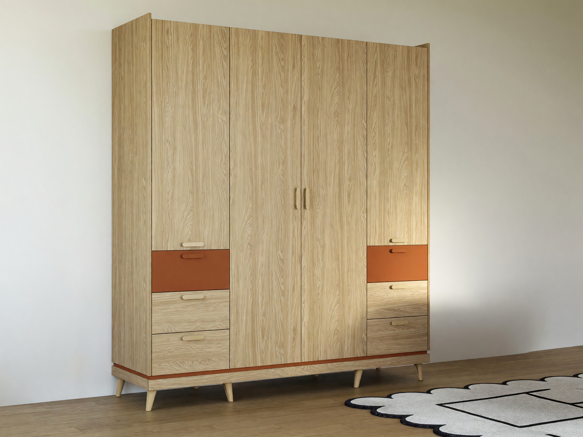 Kleiderschrank Fertalu 100 (Eichenholzoptik + Orange)