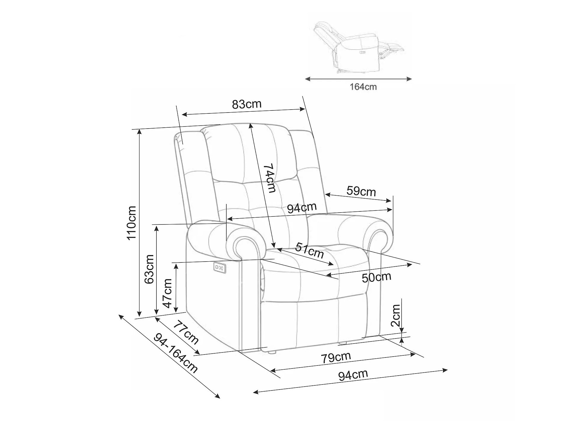 Sessel Liegesessel Detroit 966 (Raven 30)
