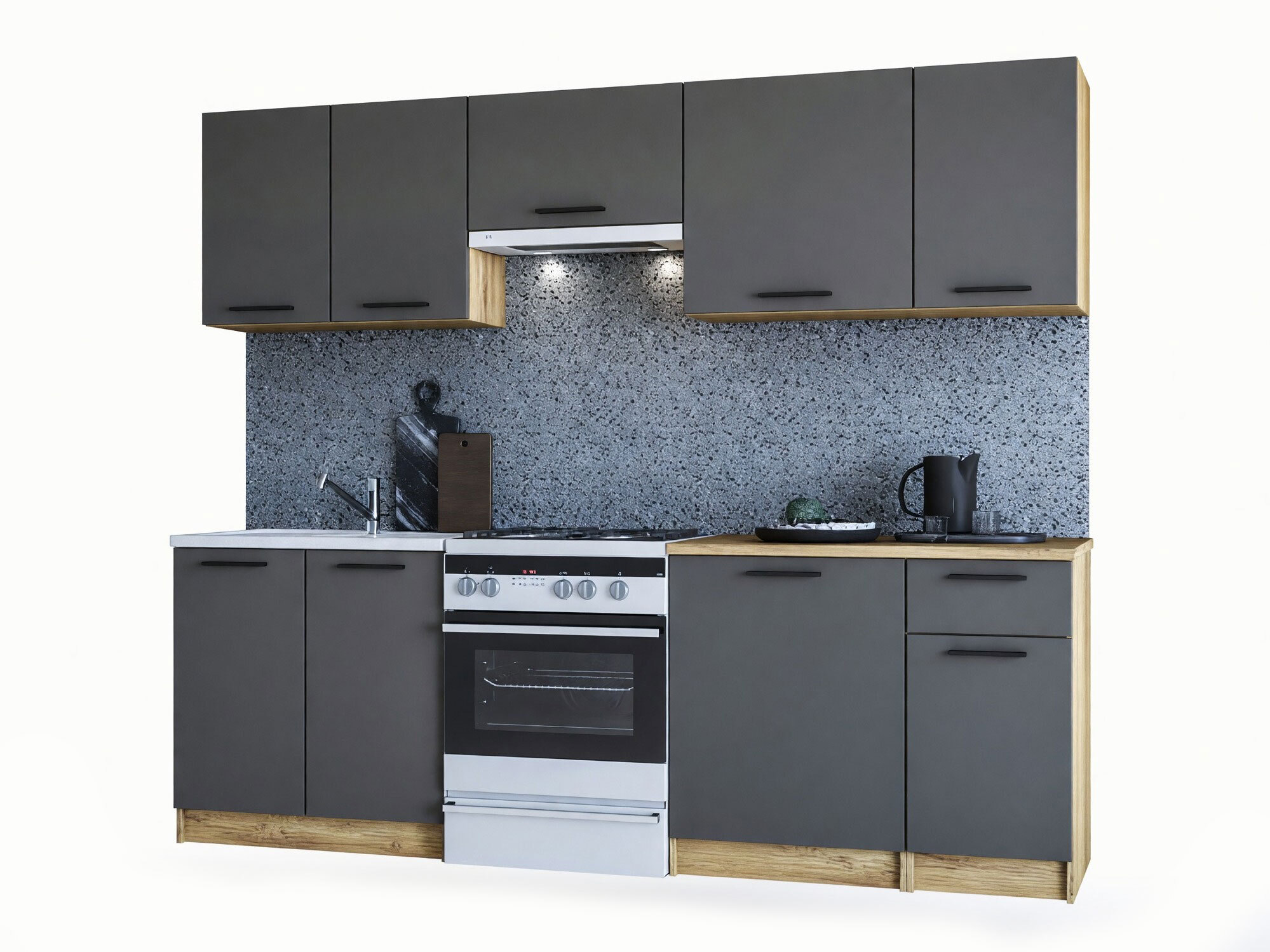 Küchenset Houston 856 (Anthrazit + Craft eichenholzoptik)