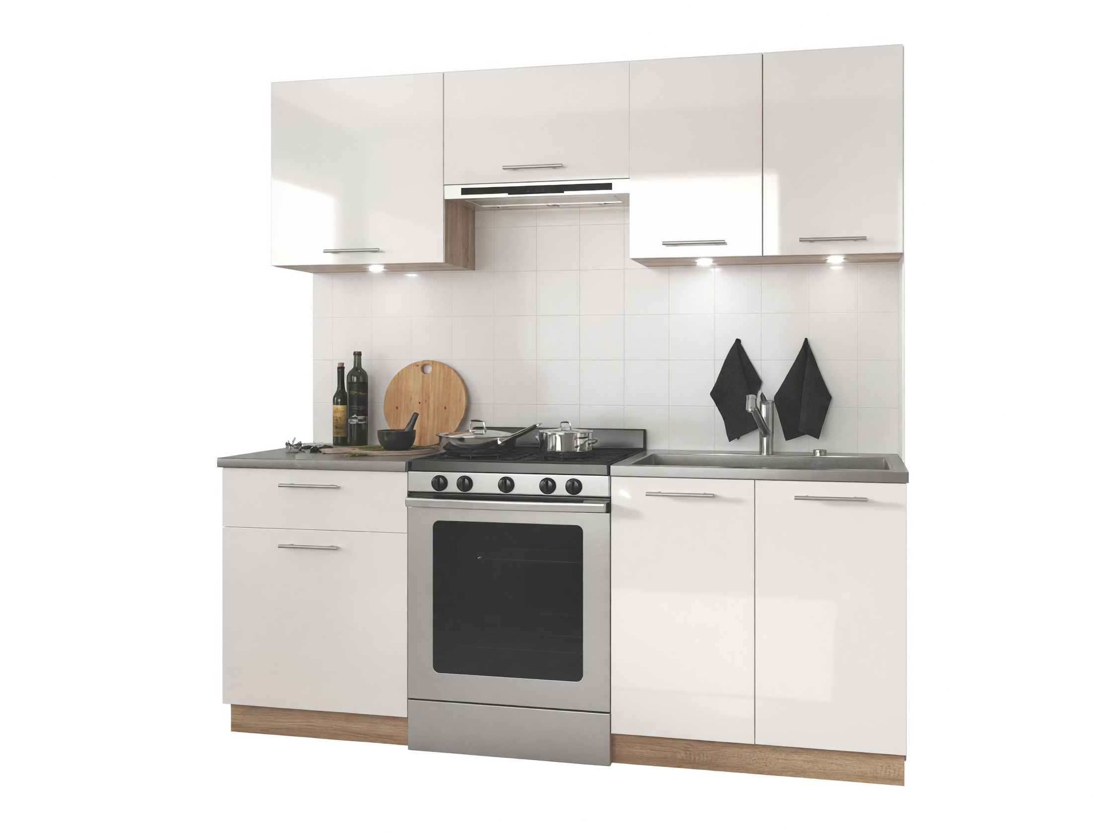 Küchenset Houston 857 (Weiß glänzend + Sonoma Eichenholzoptik)
