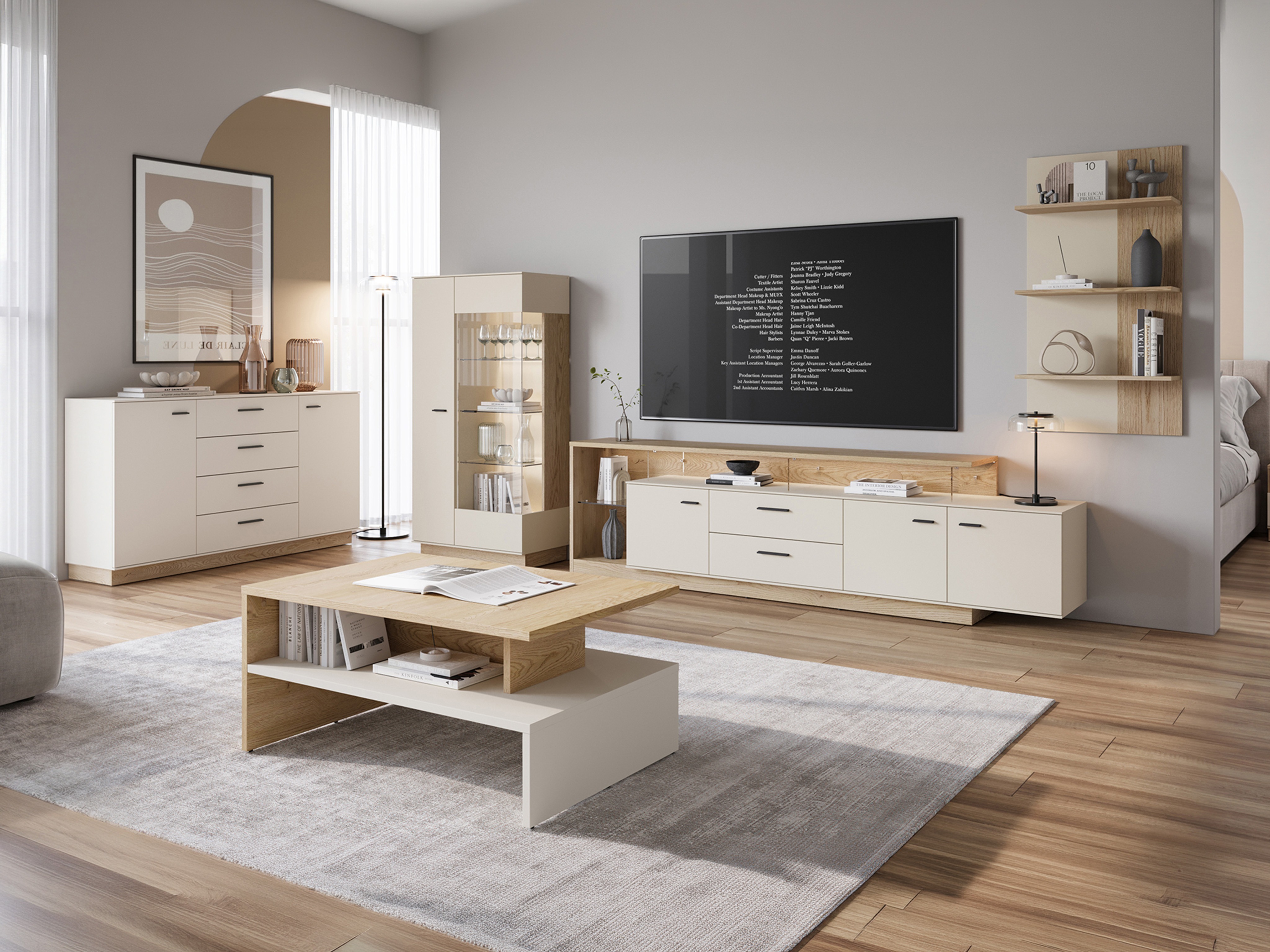 TV-Möbel Avicoro 107 (Sonoma Eichenholzoptik + Kaschmir)