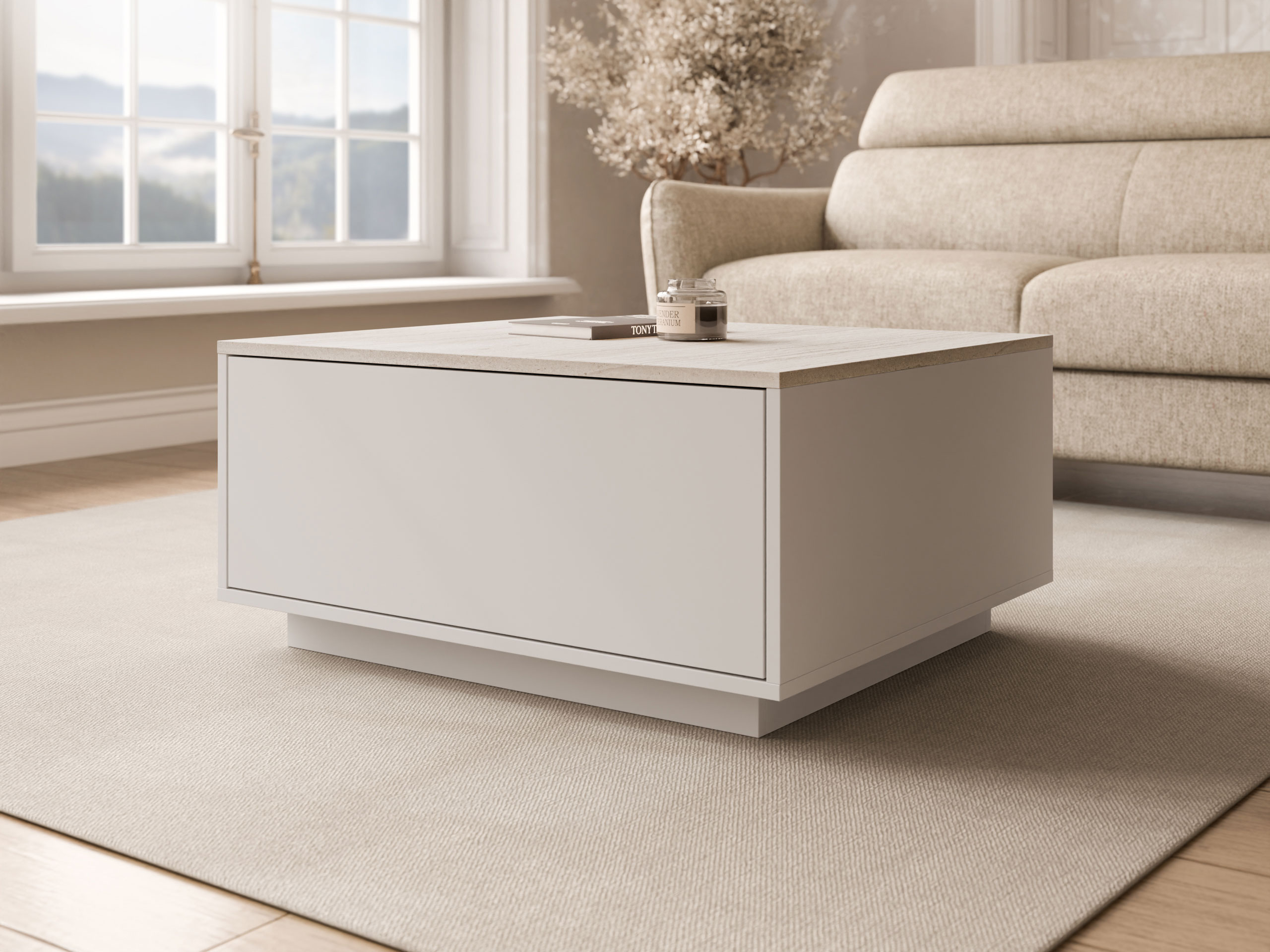 Couchtisch Comfivo Unda (Heller Travertin + Beige)
