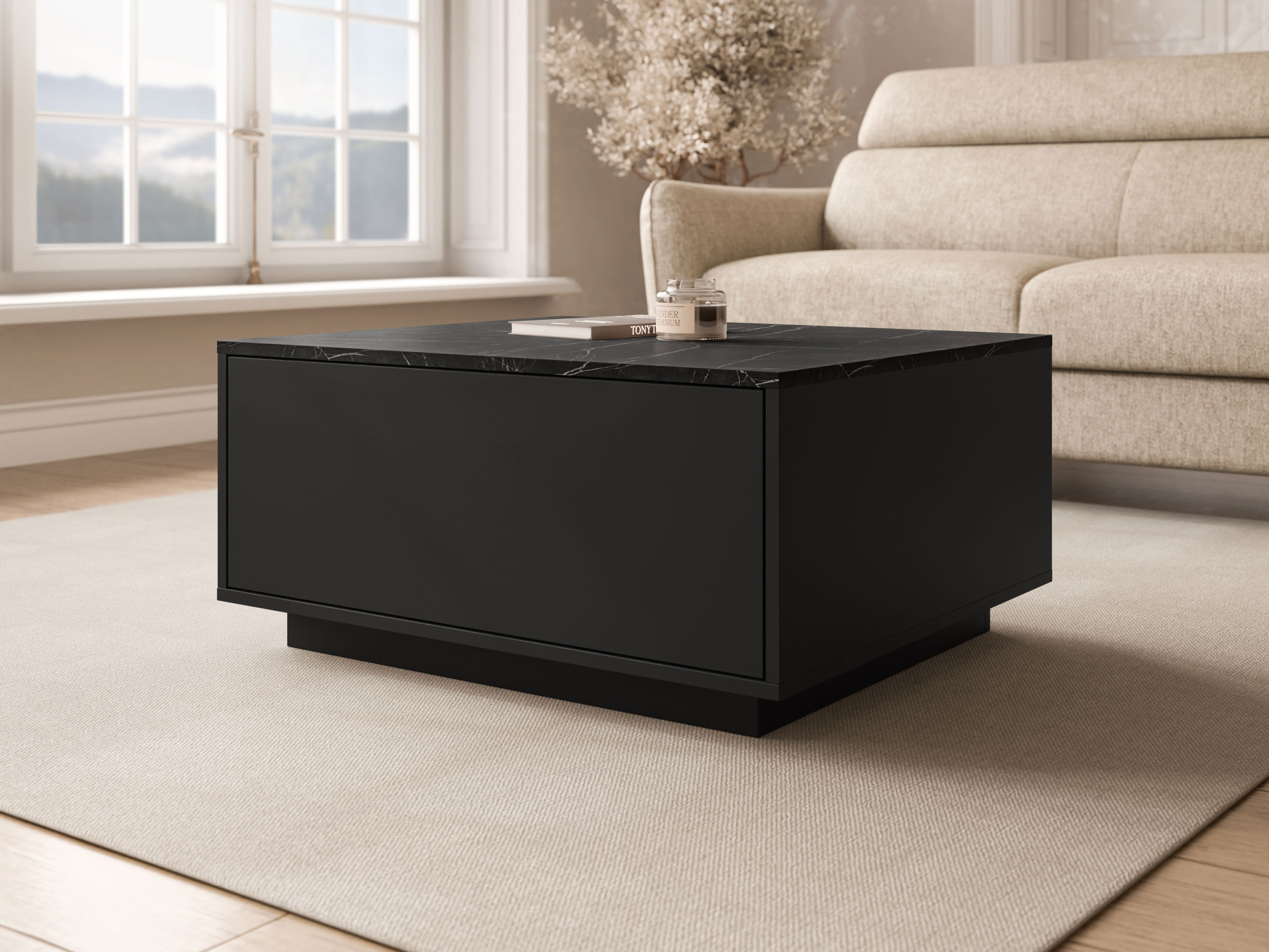 Couchtisch Comfivo Unda (Schwarzer Marmor + Schwarz)