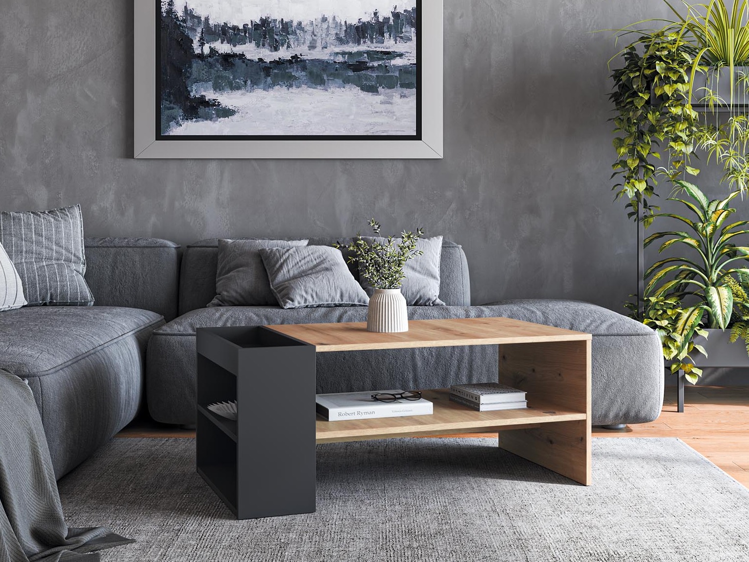 Couchtisch Houston 1946 (Schwarz + Artisan Eichenholzoptik)