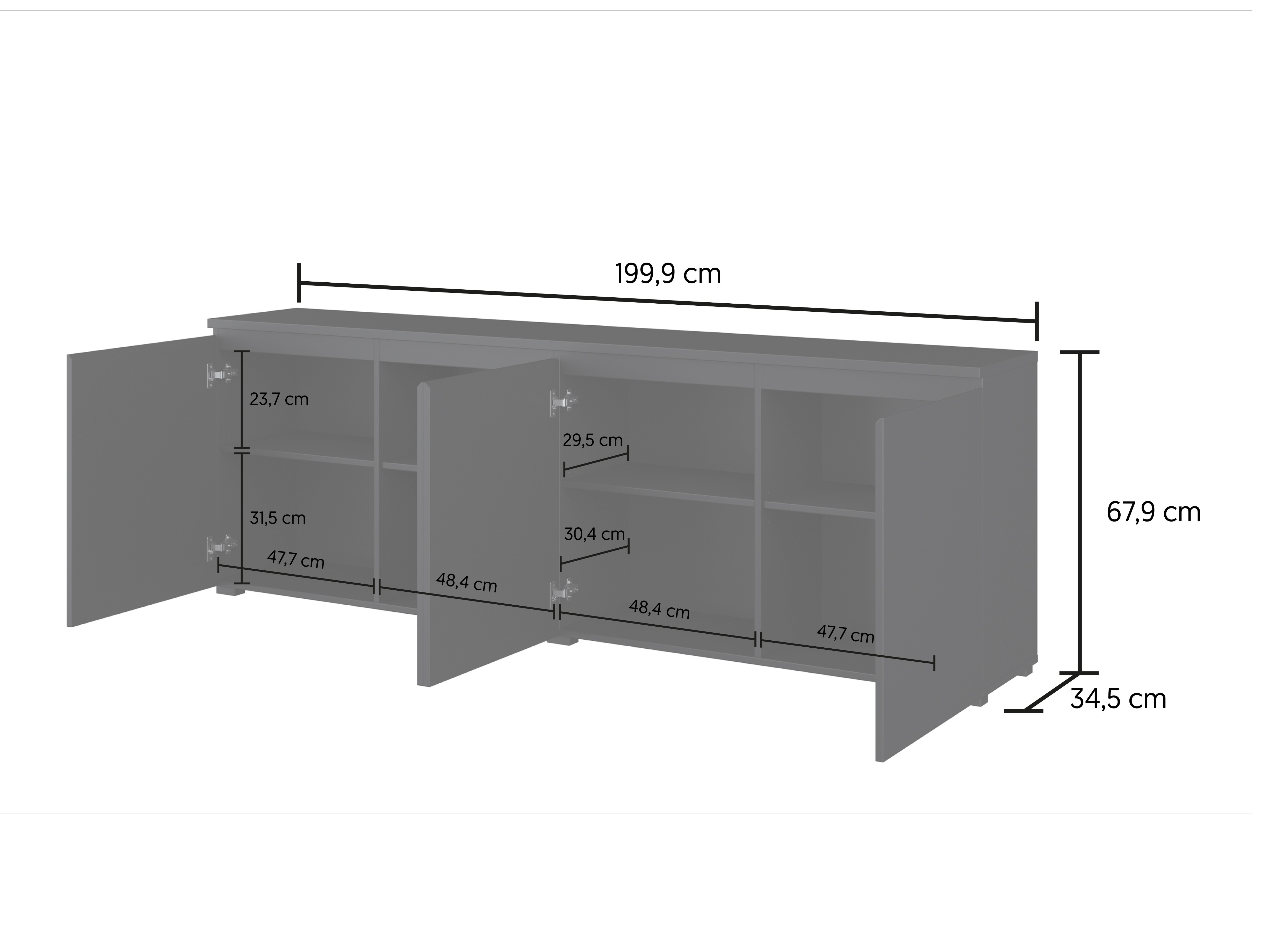 Sideboard Baletu 105 (Schwarz + Eichenholzoptik)