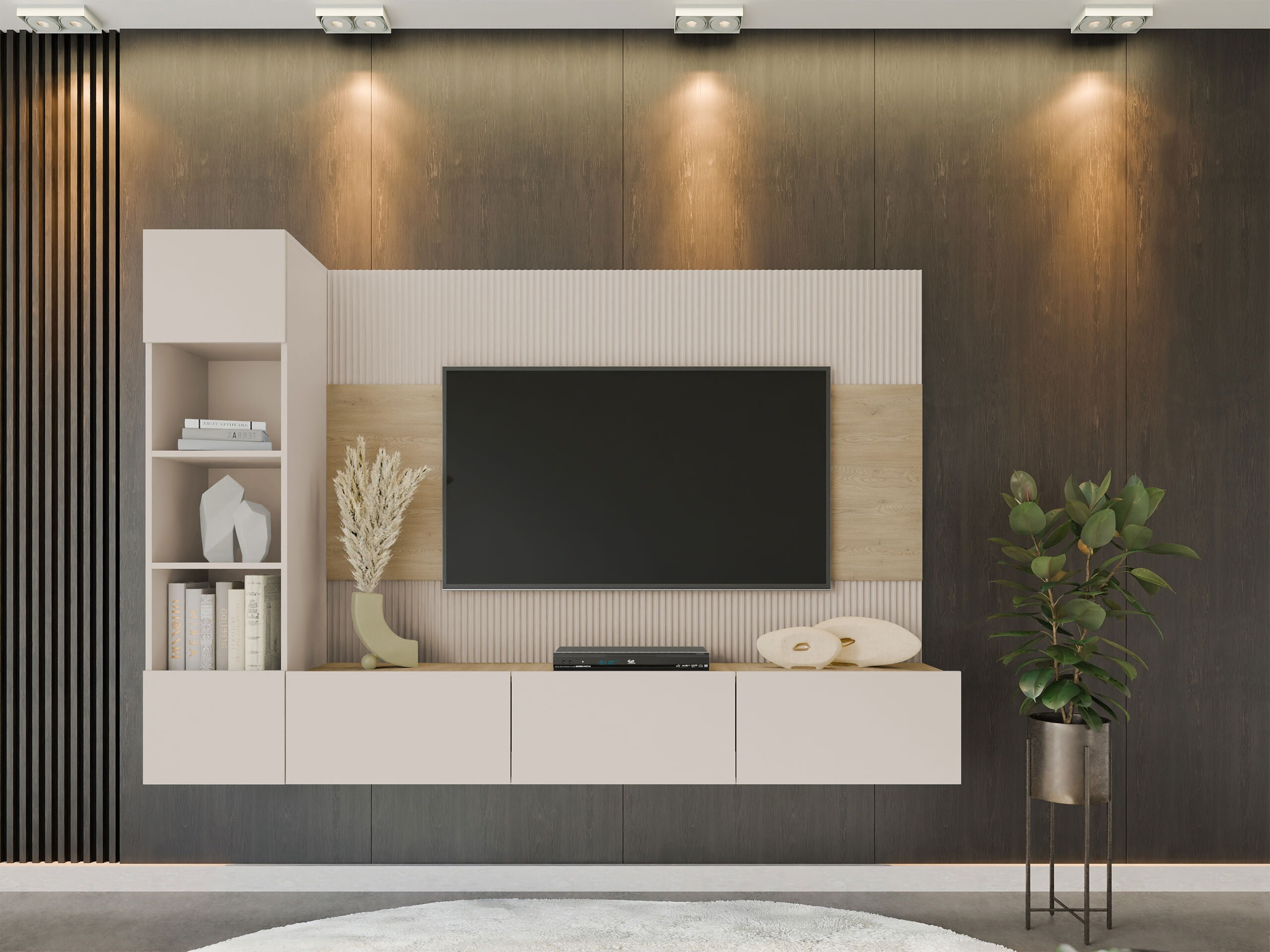 Wohnzimmer-Sets Comfivo Salix II (Beige + Eiche Cremona)