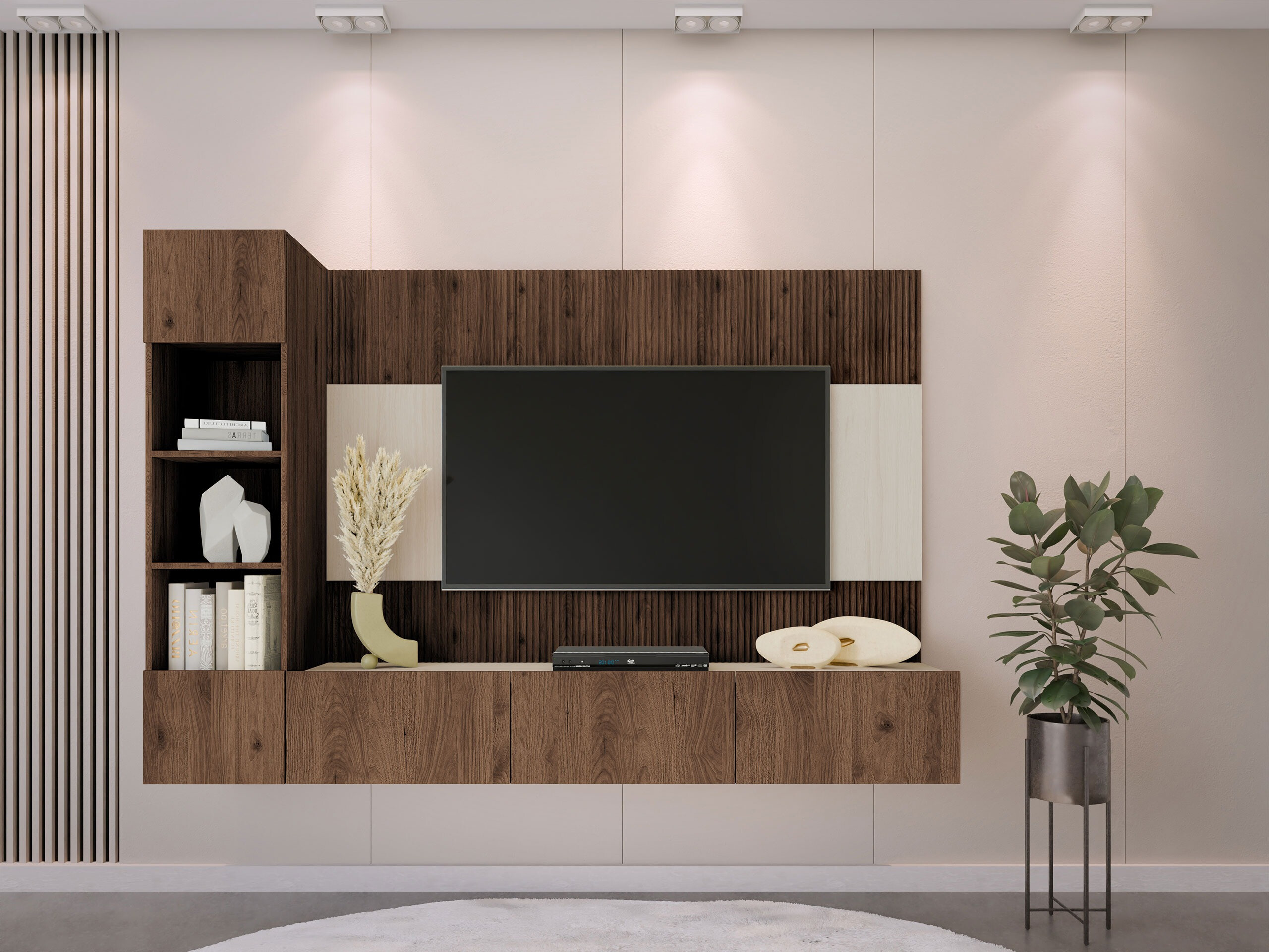 Wohnzimmer-Sets Comfivo Salix II (Walnussholzoptik + Hell Travertine)