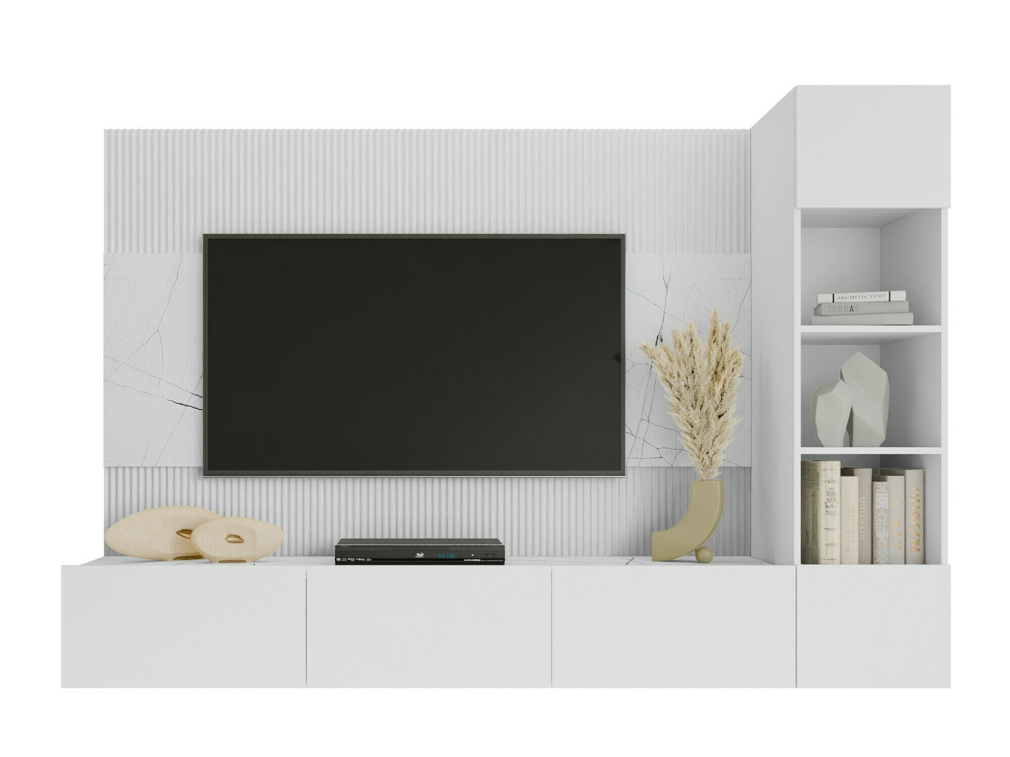 Wohnzimmer-Sets Comfivo Salix II (Weiß + Weißer Marmor)