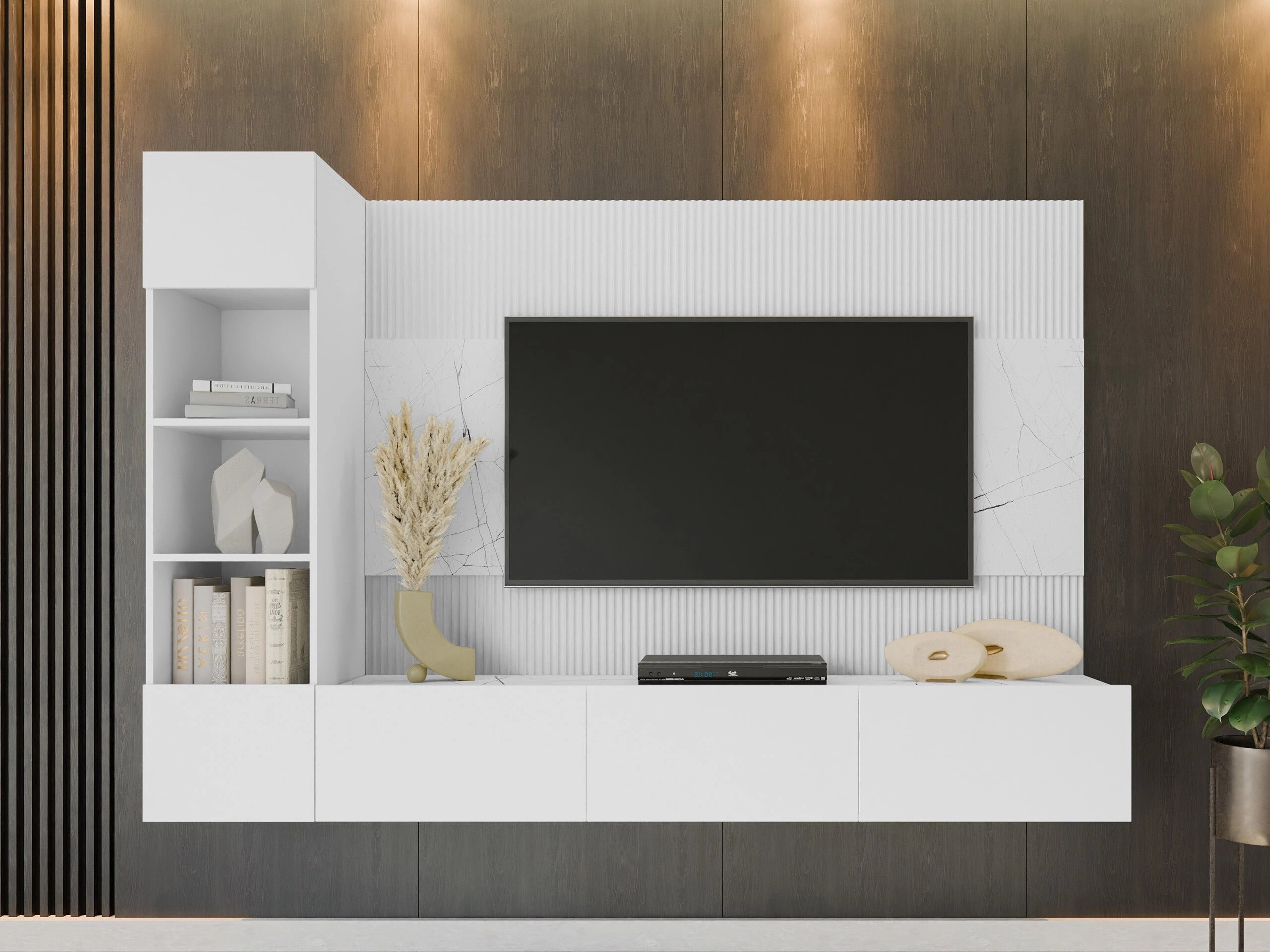 Wohnzimmer-Sets Comfivo Salix II (Weiß + Weißer Marmor)