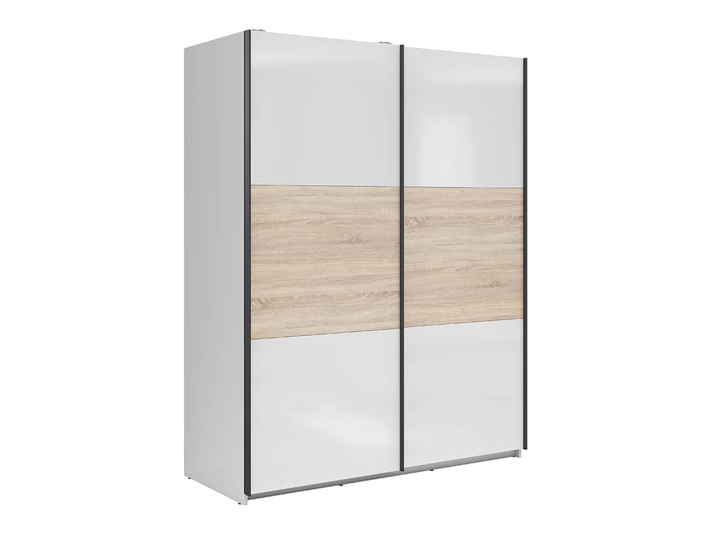 Kleiderschrank Livevaro 117 (Weiß glänzend + Sonoma Eichenholzoptik)