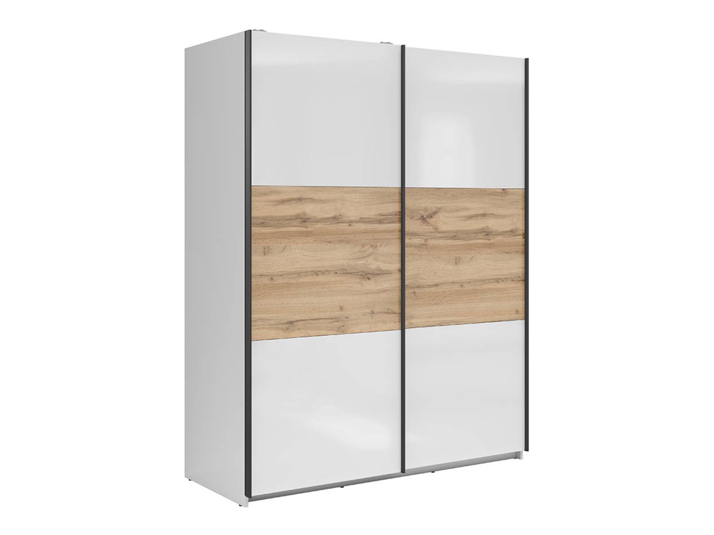 Kleiderschrank Livevaro 117 (Weiß glänzend + Wotan Eiche)