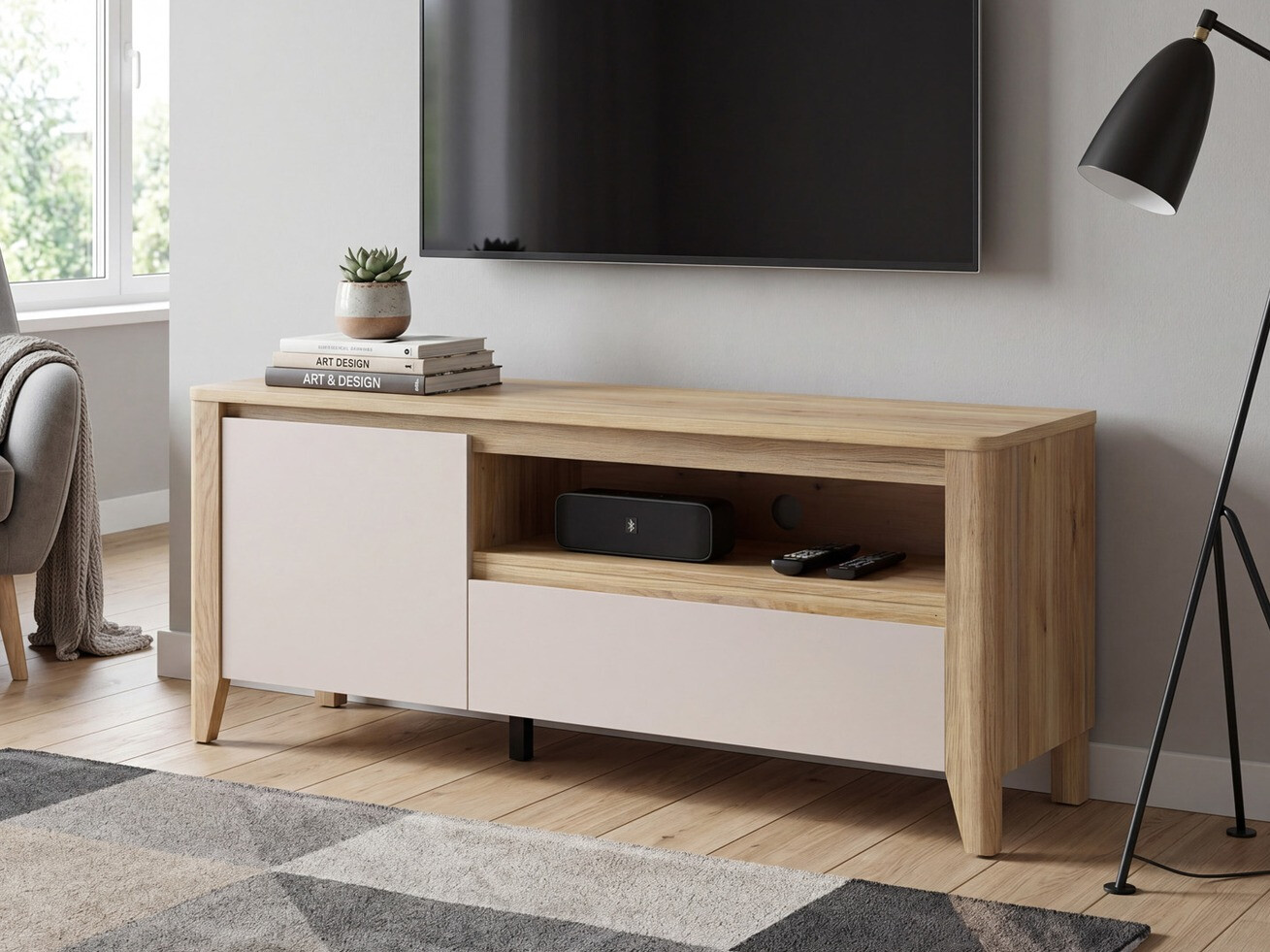 TV-Möbel Talduno 100 (Eichenholzoptik hell + Kaschmir)