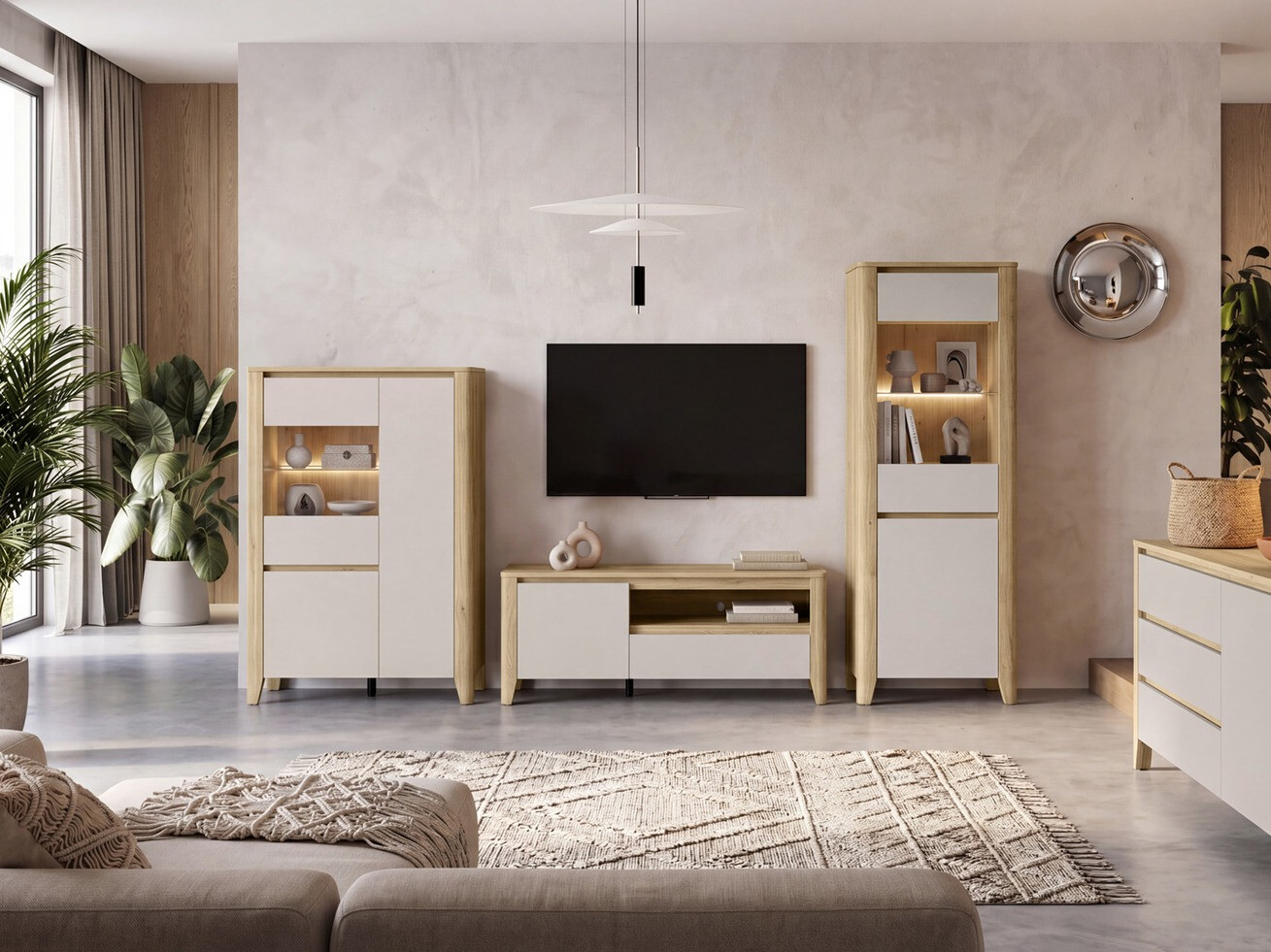 TV-Möbel Talduno 100 (Eichenholzoptik hell + Kaschmir)