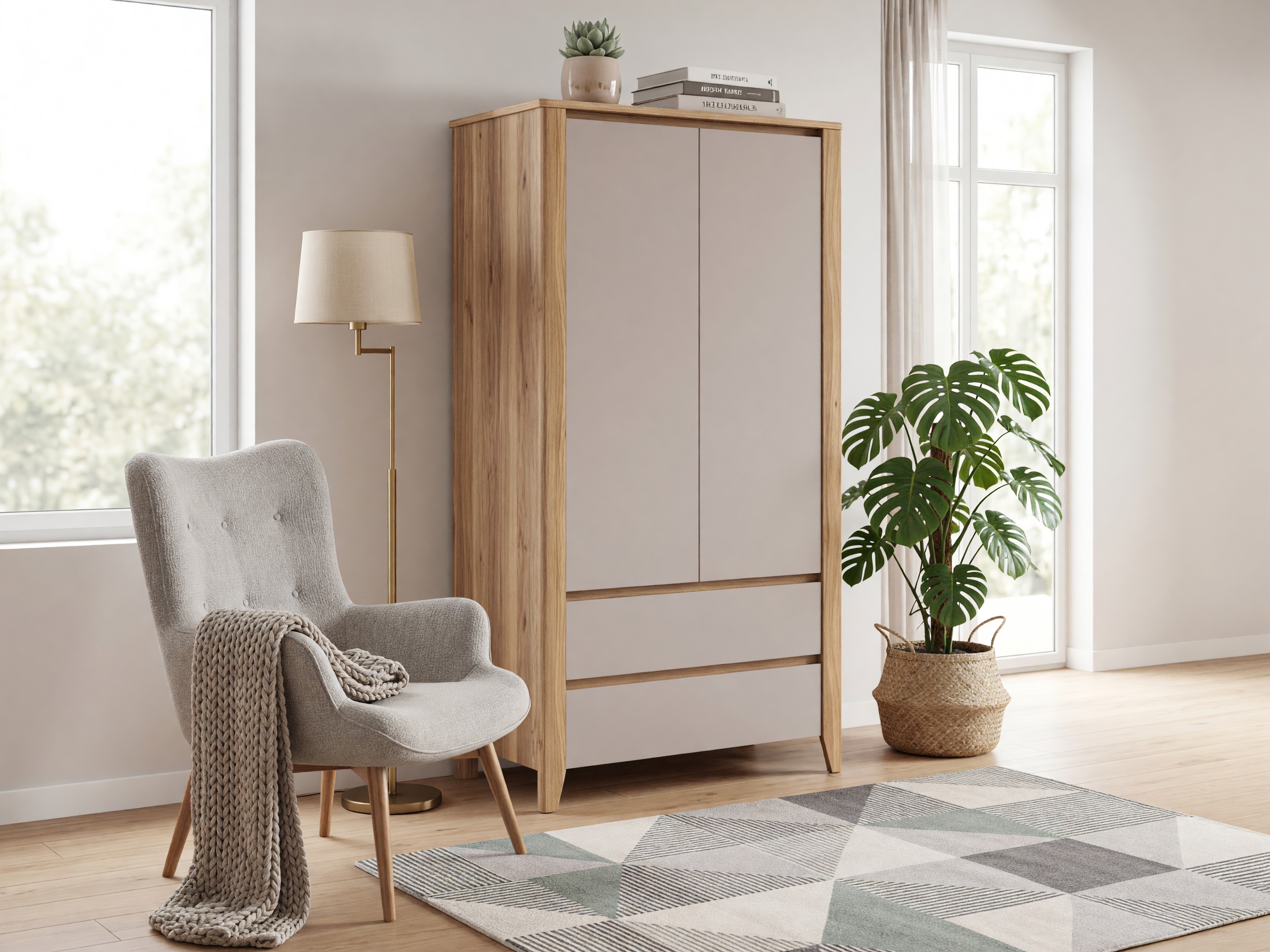 Kleiderschrank Talduno 103 (Eichenholzoptik hell + Kaschmir)
