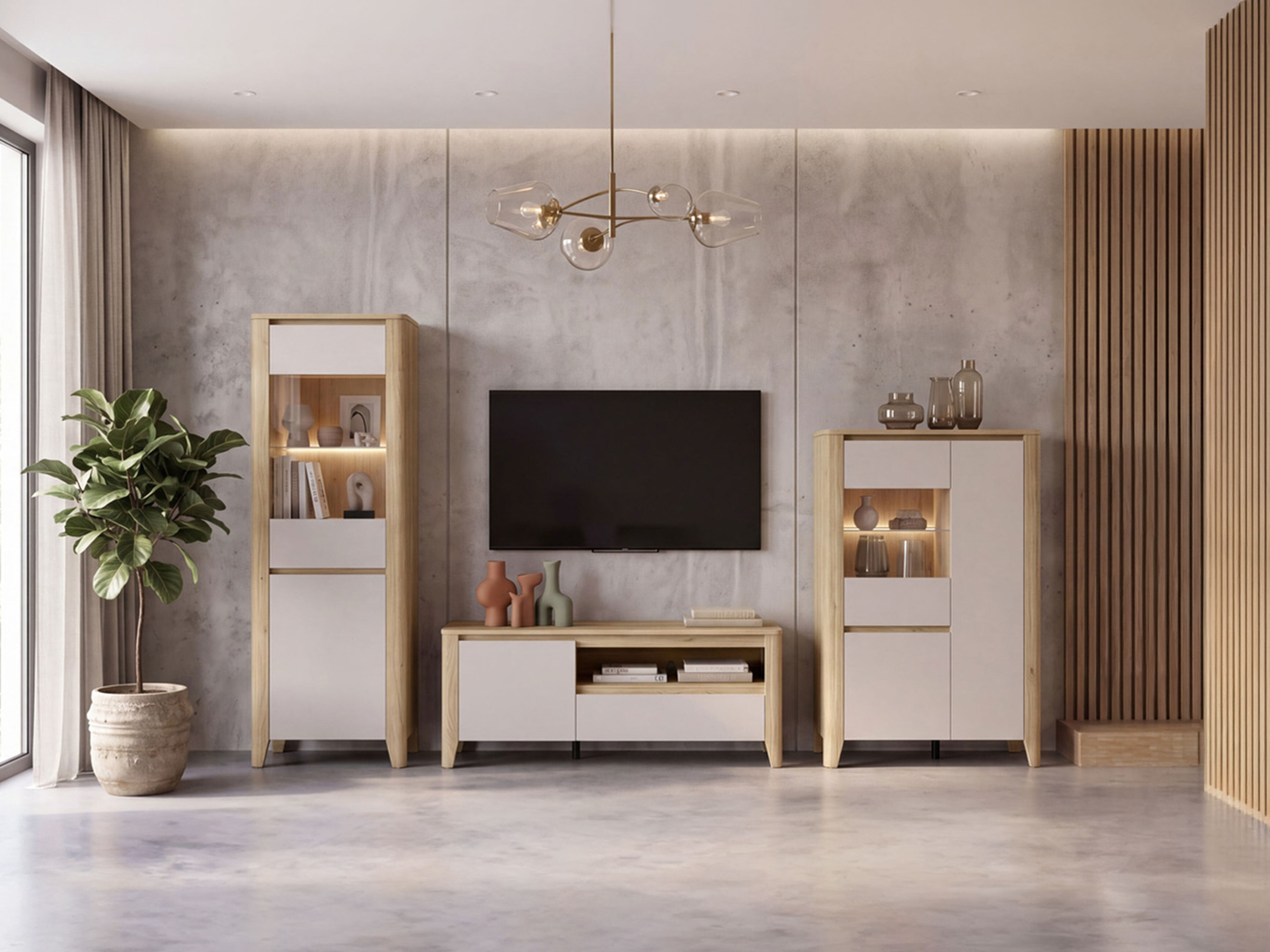 Wohnzimmer-Sets Talduno 108 (Eichenholzoptik hell + Kaschmir)