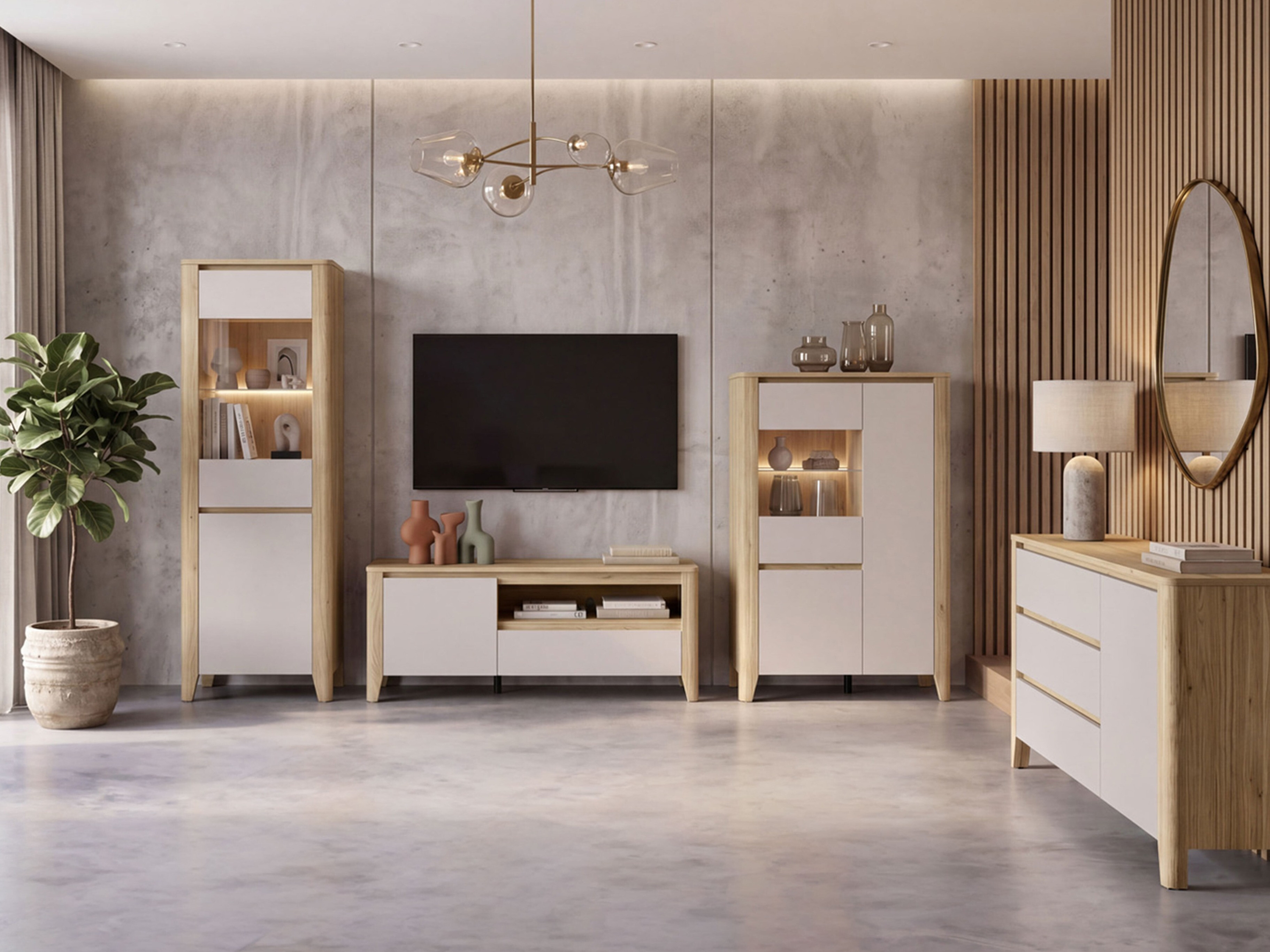 Wohnzimmer-Sets Talduno 108 (Eichenholzoptik hell + Kaschmir)