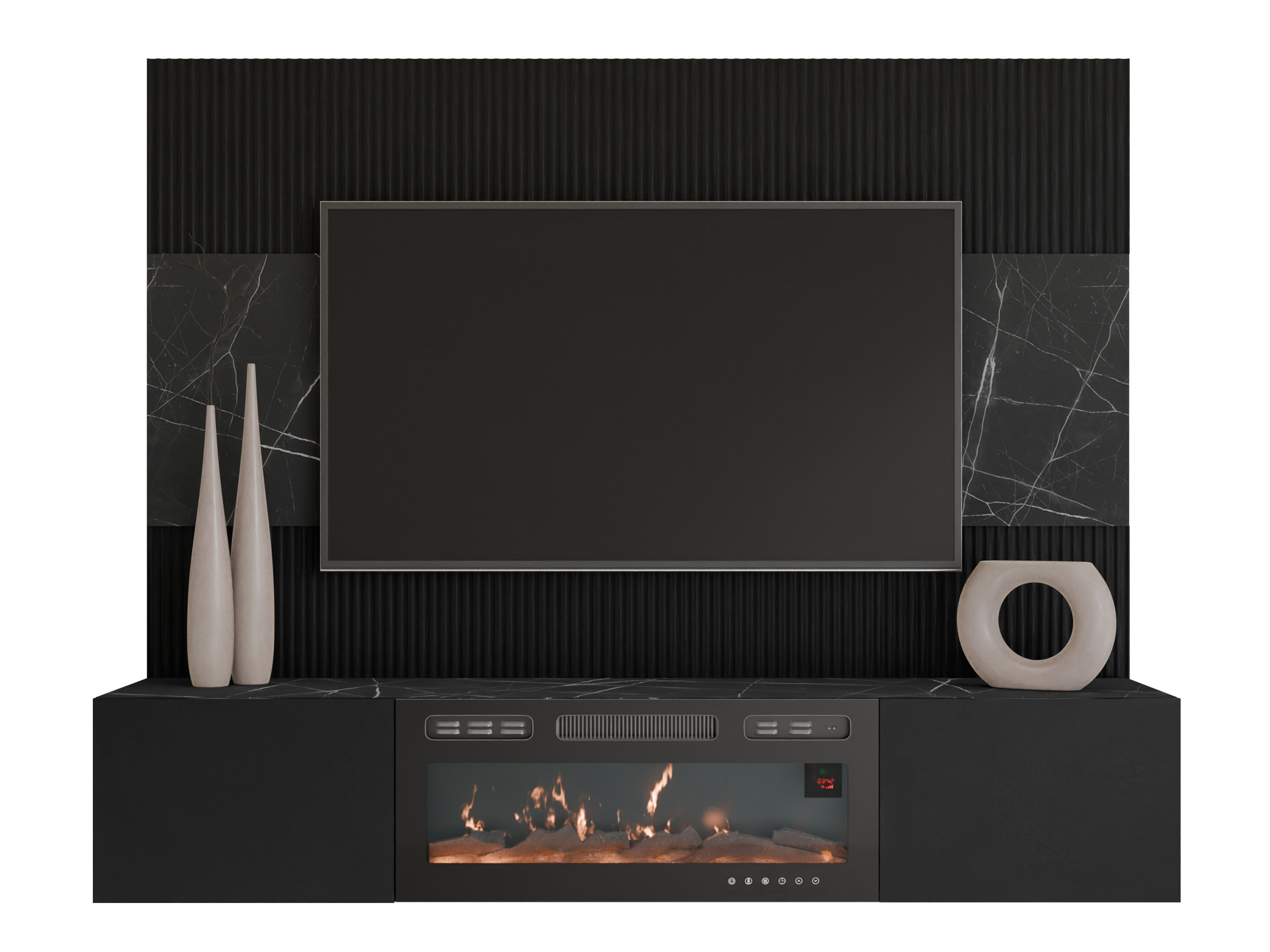 Wohnzimmer-Sets Comfivo Salix VII (Schwarz + Schwarzer Marmor)