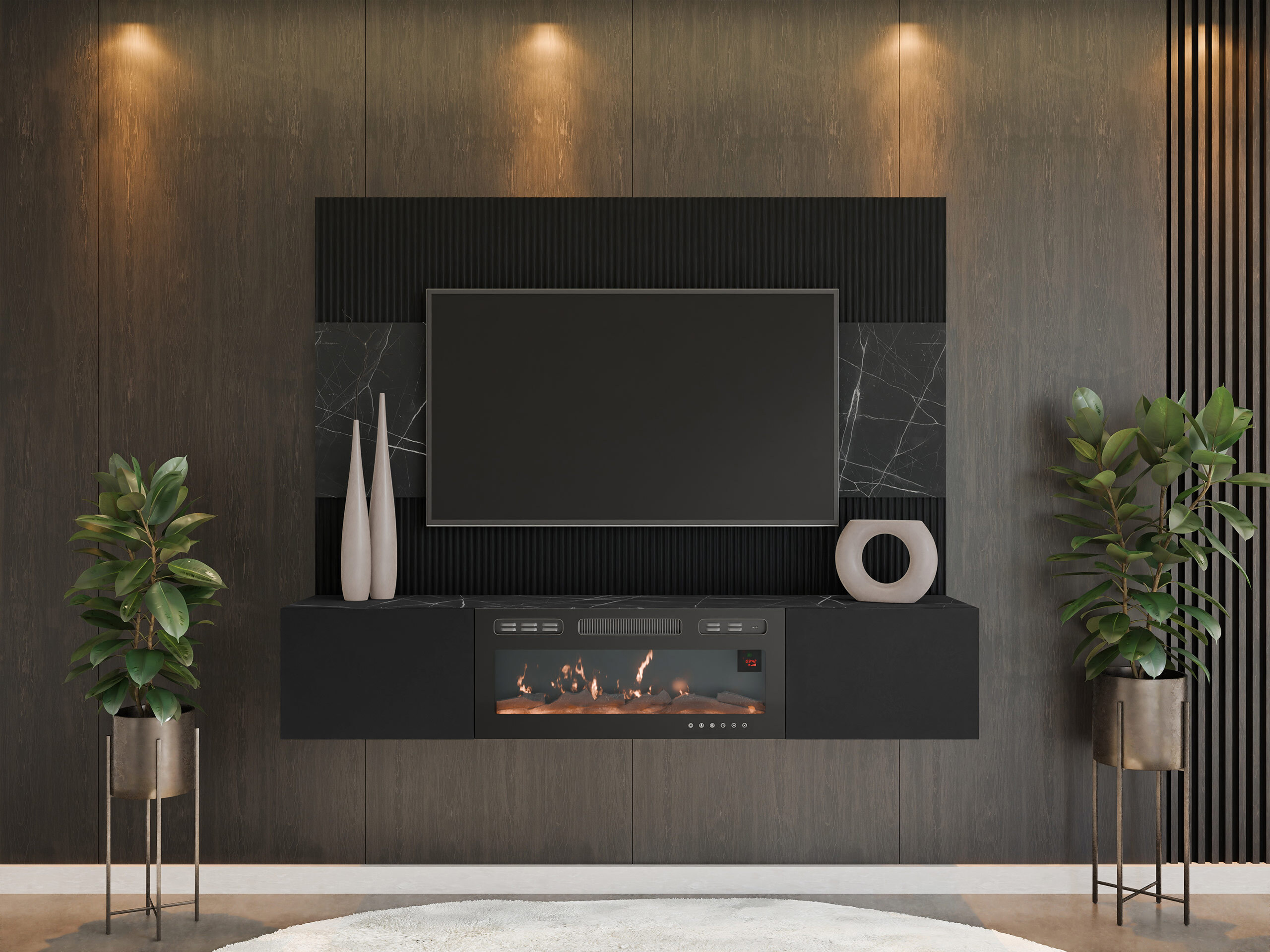 Wohnzimmer-Sets Comfivo Salix VII (Schwarz + Schwarzer Marmor)