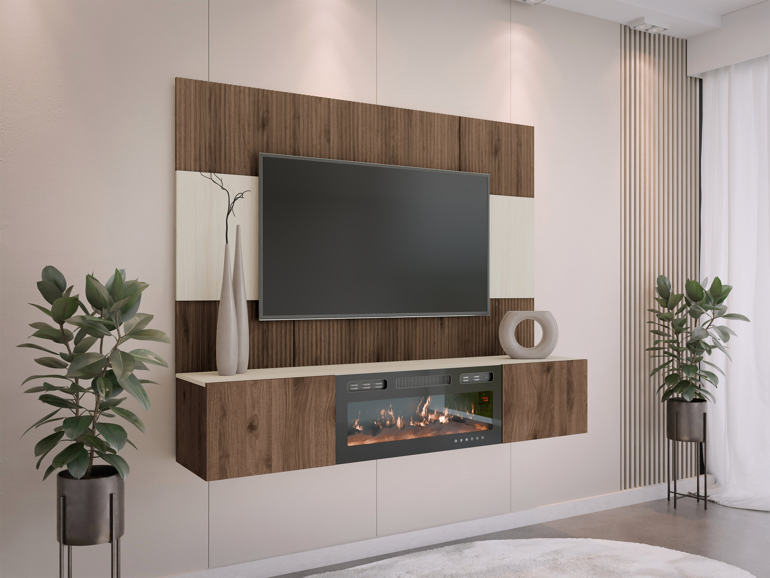Wohnzimmer-Sets Comfivo Salix VII (Walnussholzoptik + Hell Travertine)