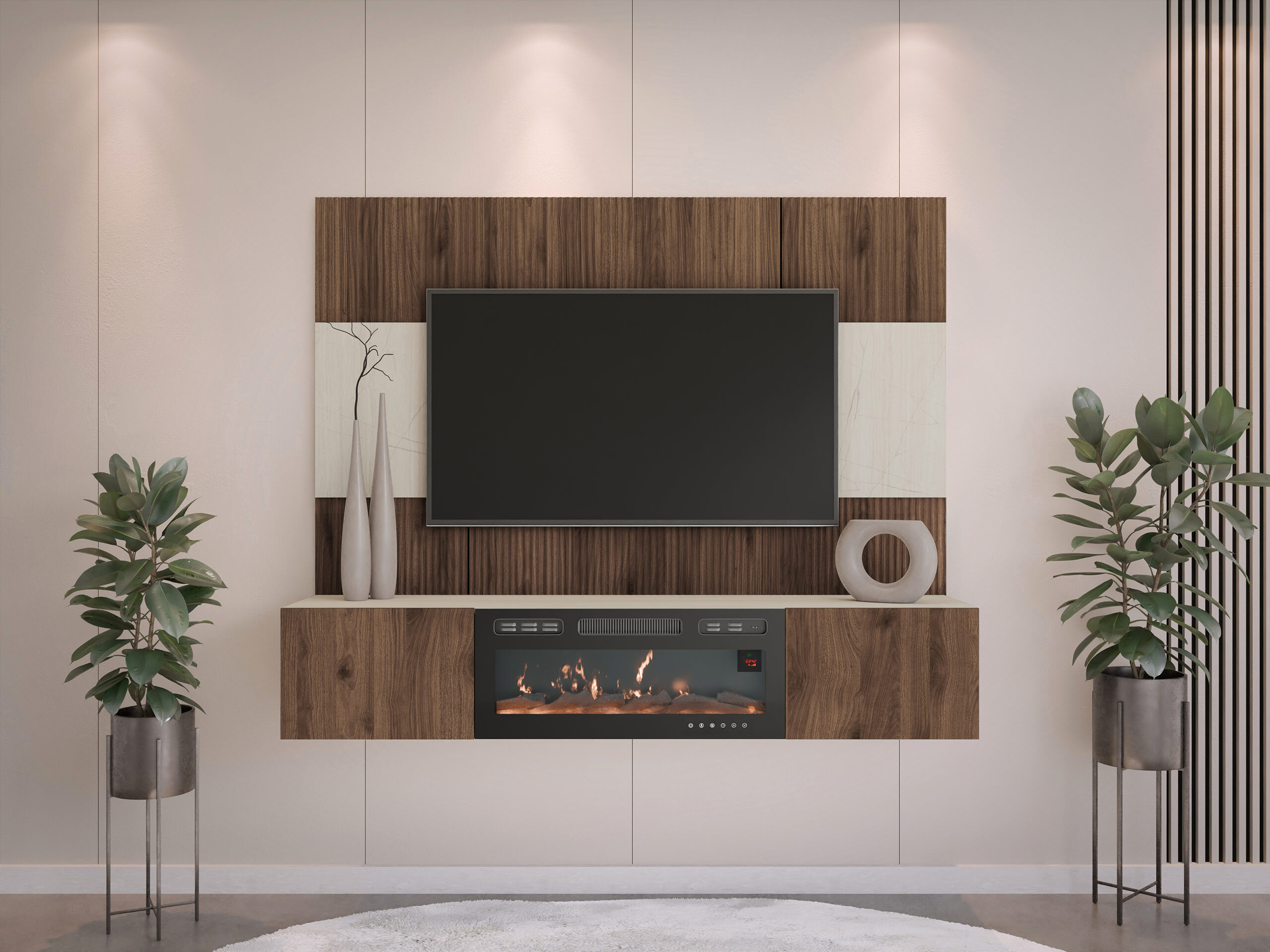 Wohnzimmer-Sets Comfivo Salix VII (Walnussholzoptik + Hell Travertine)