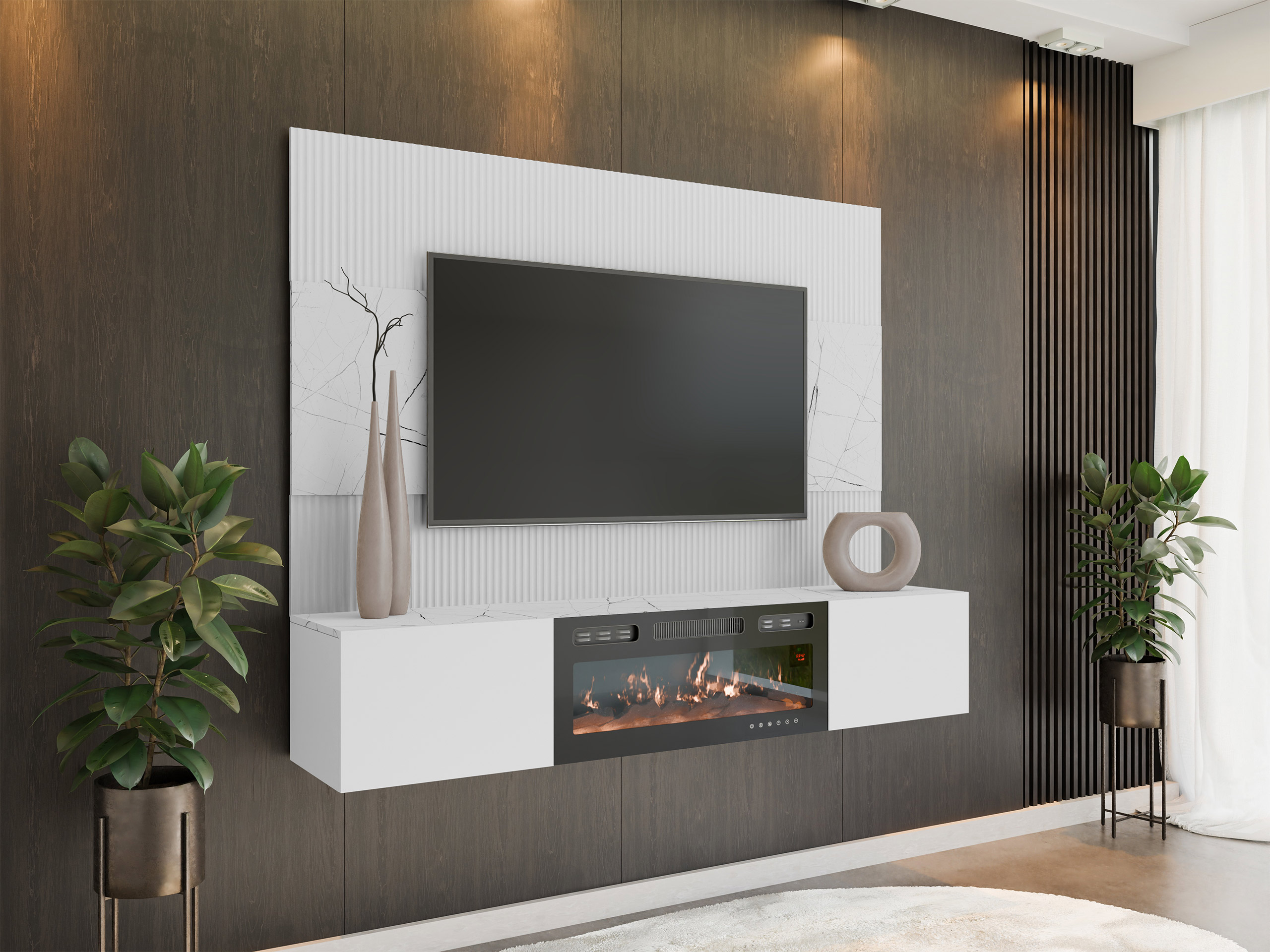 Wohnzimmer-Sets Comfivo Salix VII (Weiß + Weißer Marmor)