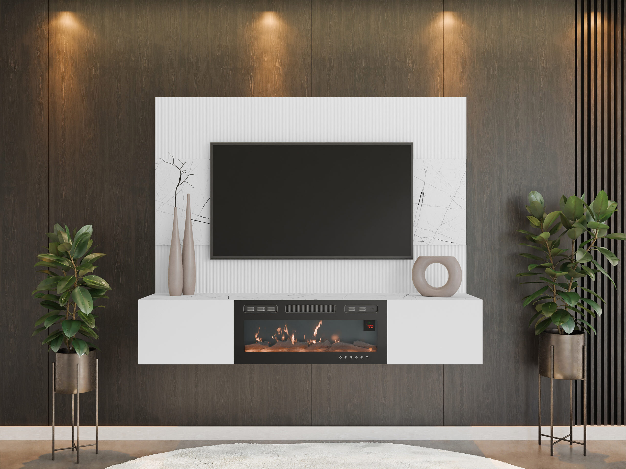 Wohnzimmer-Sets Comfivo Salix VII (Weiß + Weißer Marmor)