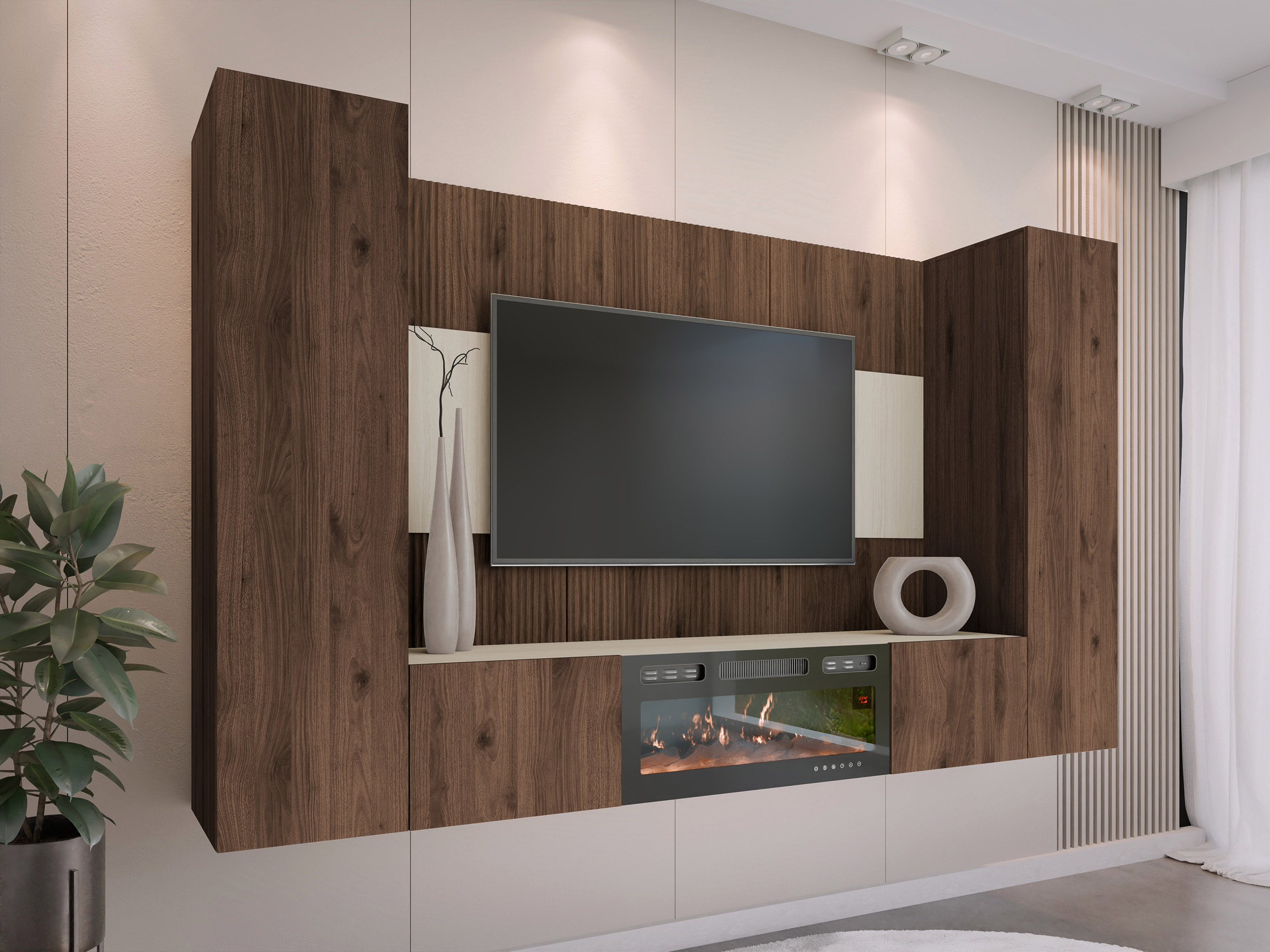 Wohnzimmer-Sets Comfivo Salix VIII (Walnussholzoptik + Hell Travertine)