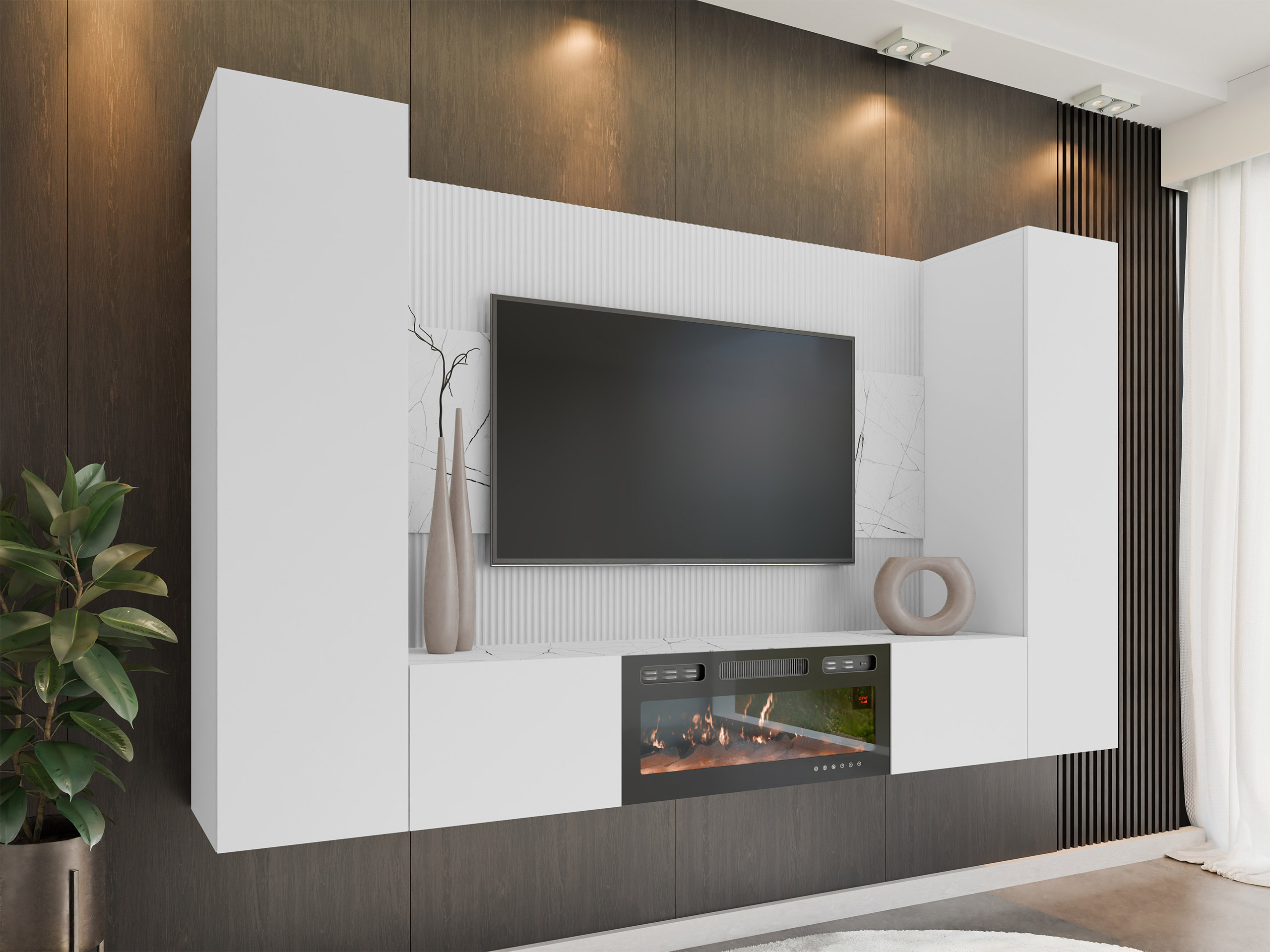 Wohnzimmer-Sets Comfivo Salix VIII (Weiß + Weißer Marmor)