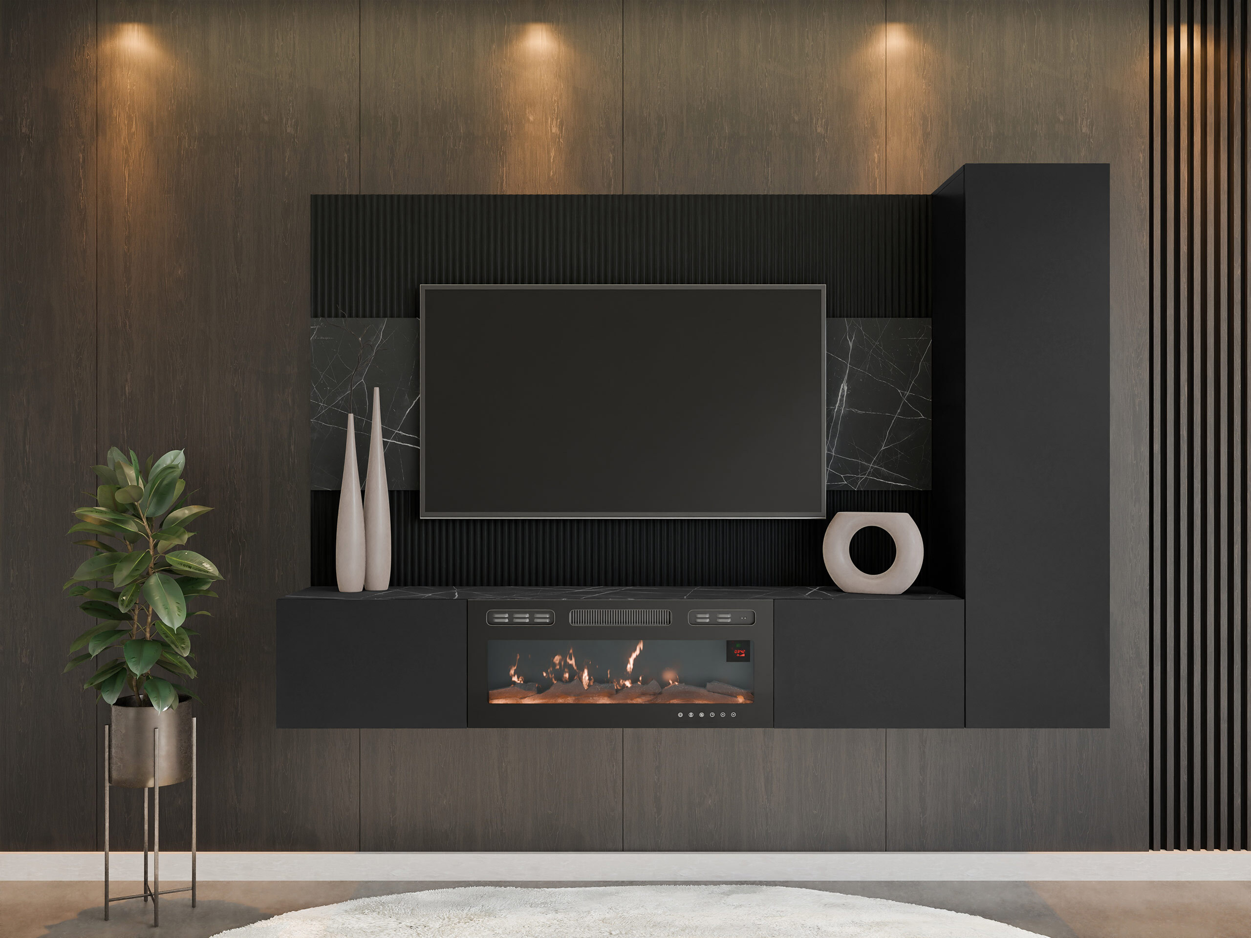 Wohnzimmer-Sets Comfivo Salix IX (Schwarz + Schwarzer Marmor)