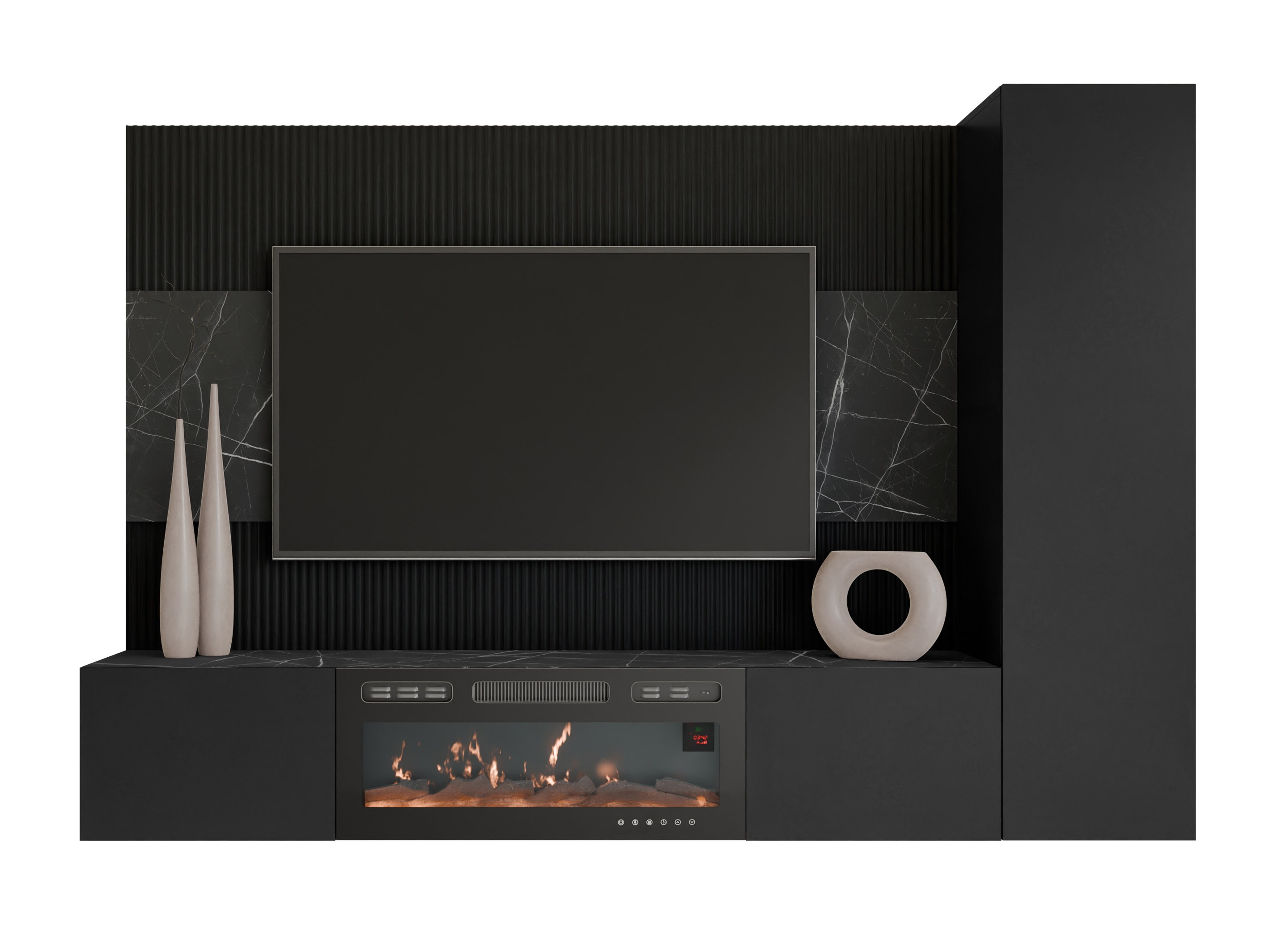 Wohnzimmer-Sets Comfivo Salix IX (Schwarz + Schwarzer Marmor)